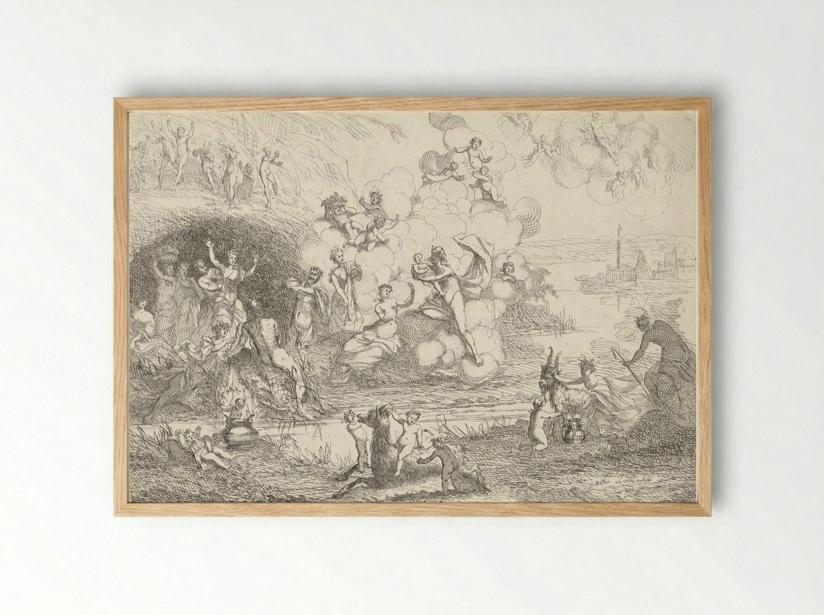 Mercurius geeft Bacchus aan de nimfen - Gerard Melder - Framed Print Wood