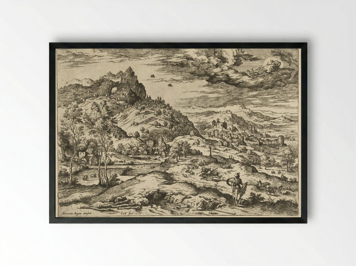 Mercurius met het hoofd van Argus - Hieronymus Cock - Framed Print Black