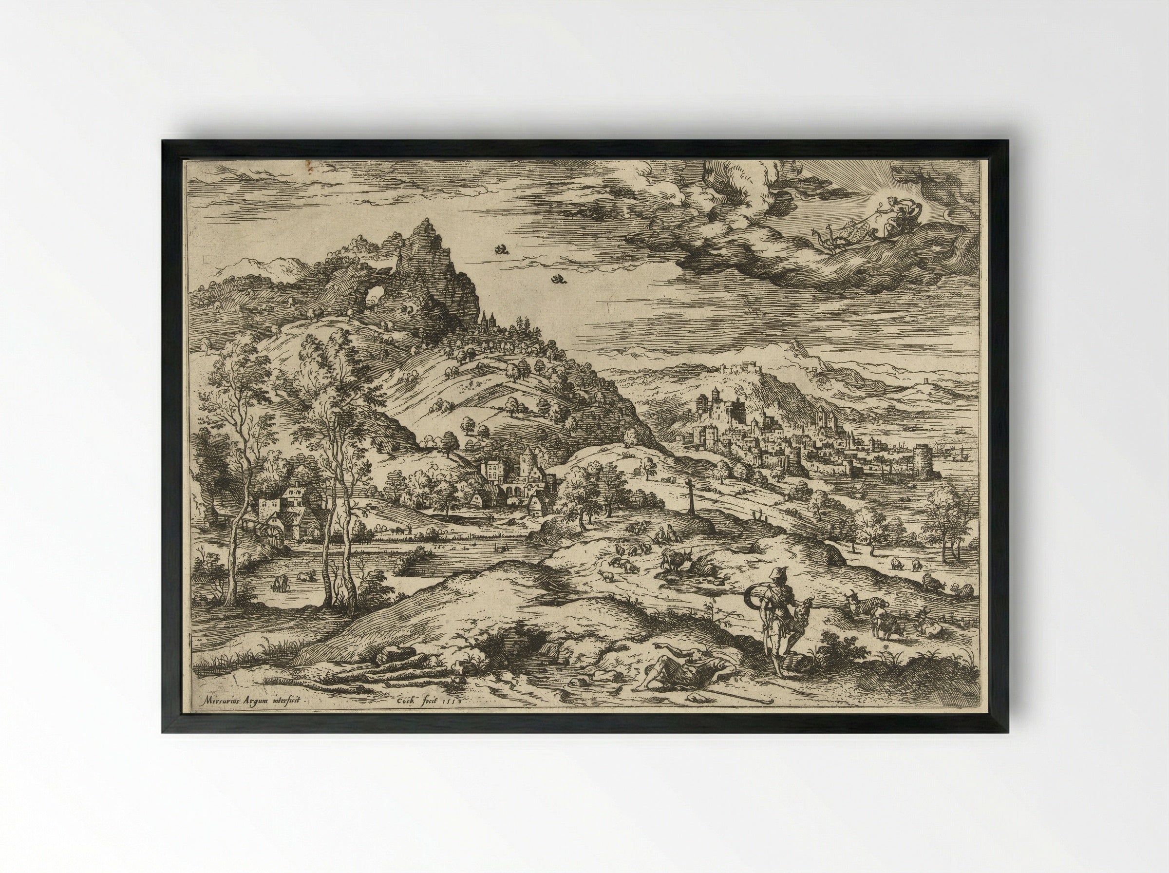 Mercurius met het hoofd van Argus - Hieronymus Cock - Framed Print Black
