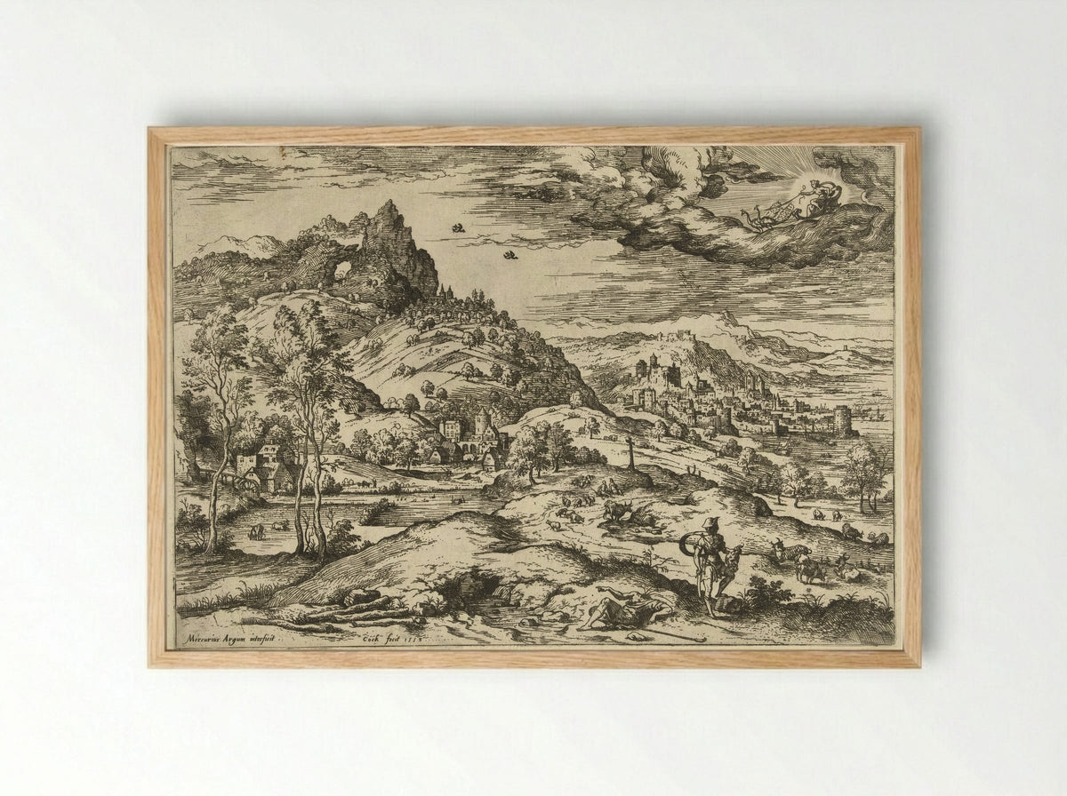 Mercurius met het hoofd van Argus - Hieronymus Cock - Framed Print Wood