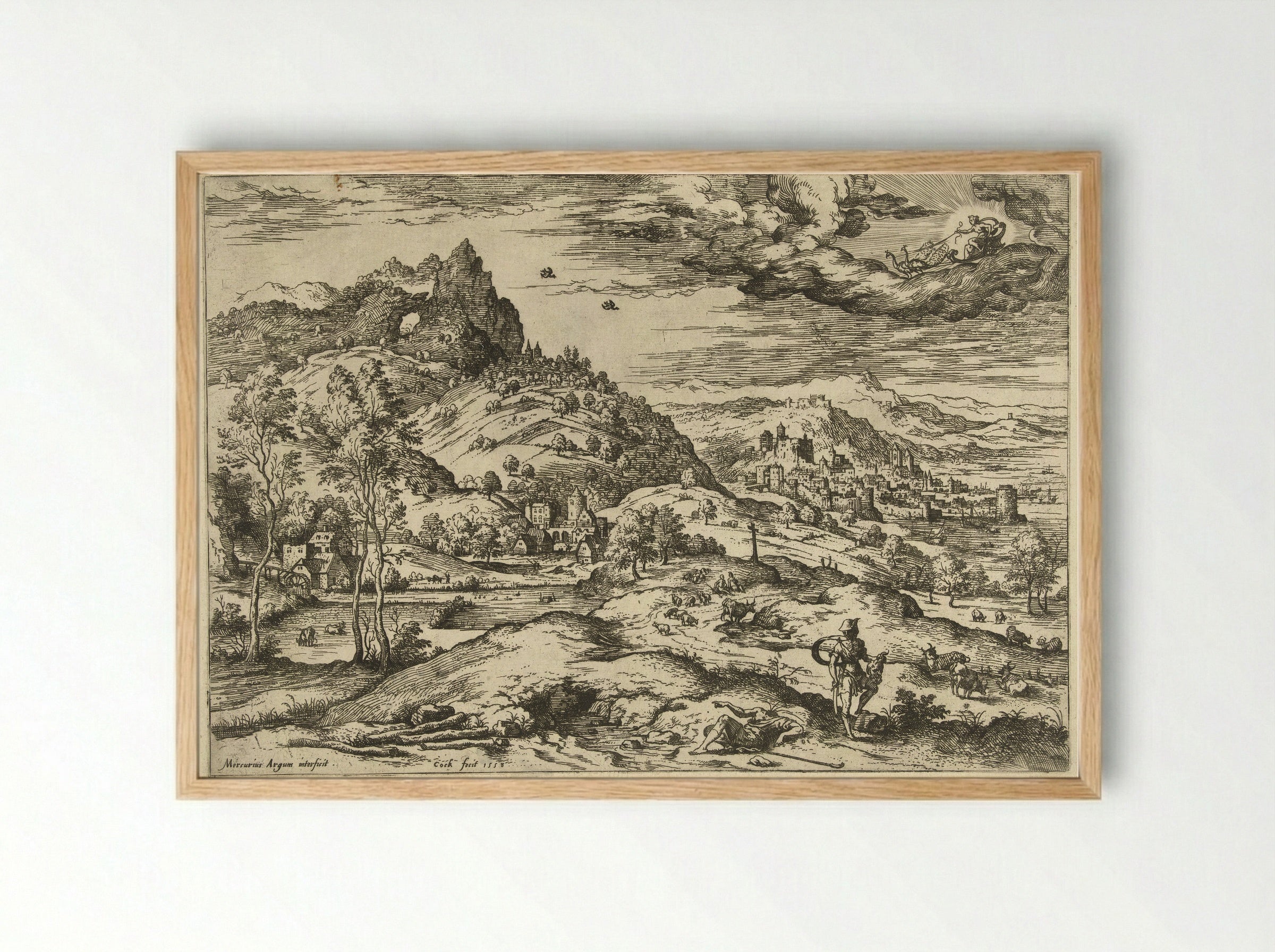 Mercurius met het hoofd van Argus - Hieronymus Cock - Framed Print Wood