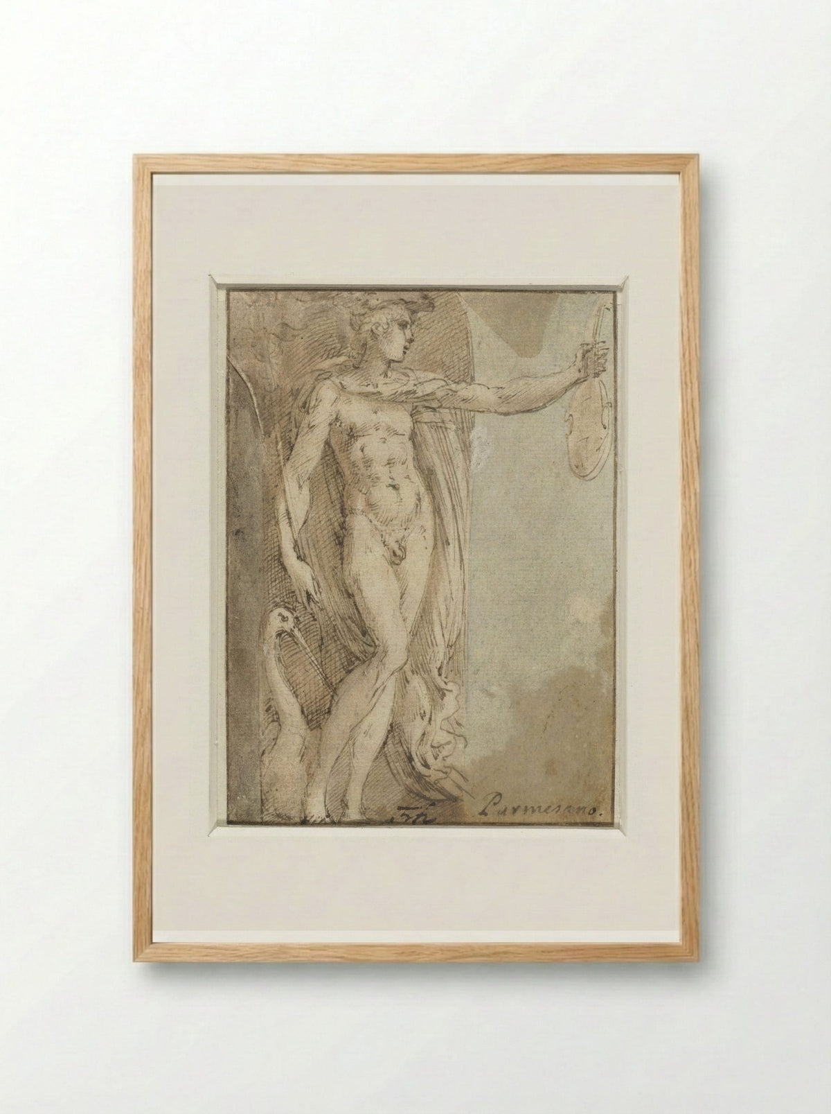 Mercury Standing in a Niche with a Violin and an Ibis - Parmigianino - Framed Print Wood