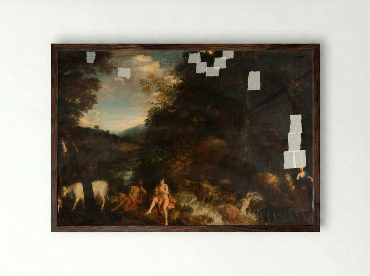 Mercury and Argus in a Landscape - Dirck van der Lisse - Framed Print Dark Wood
