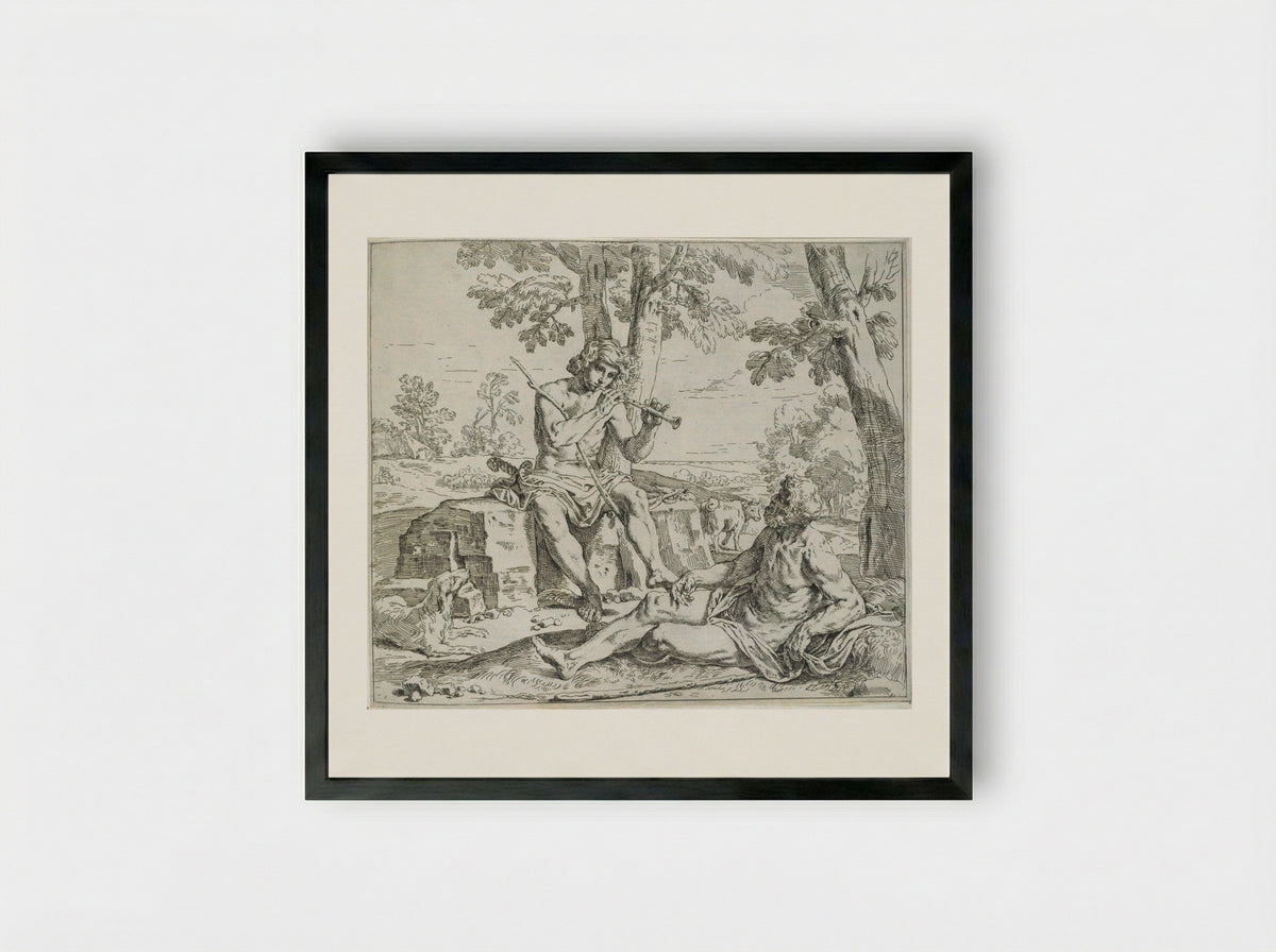 Mercury and Argus - Simone Cantarini - Framed Print Black