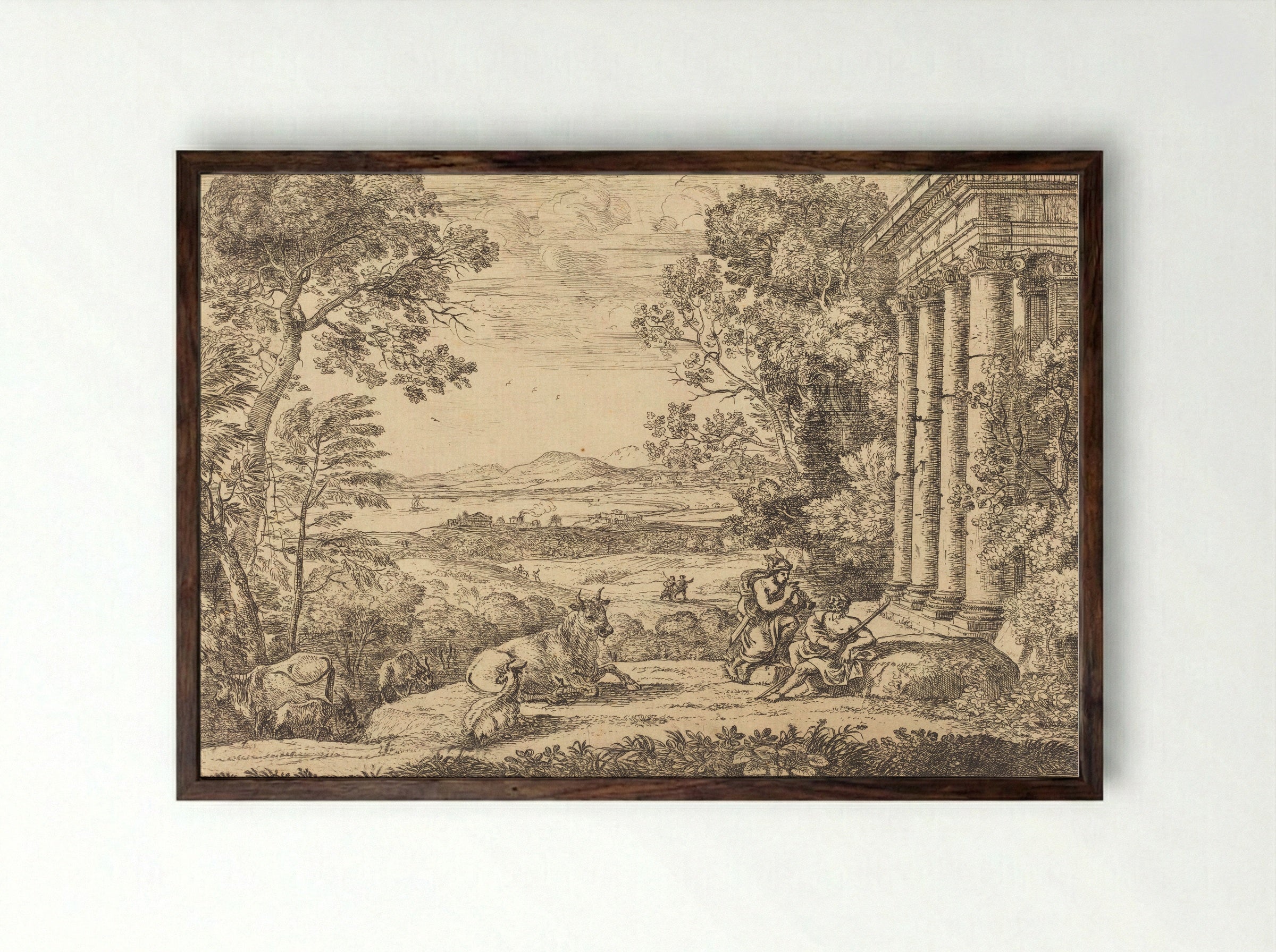 Mercury and Argus - Claude Lorrain - Framed Print Dark Wood