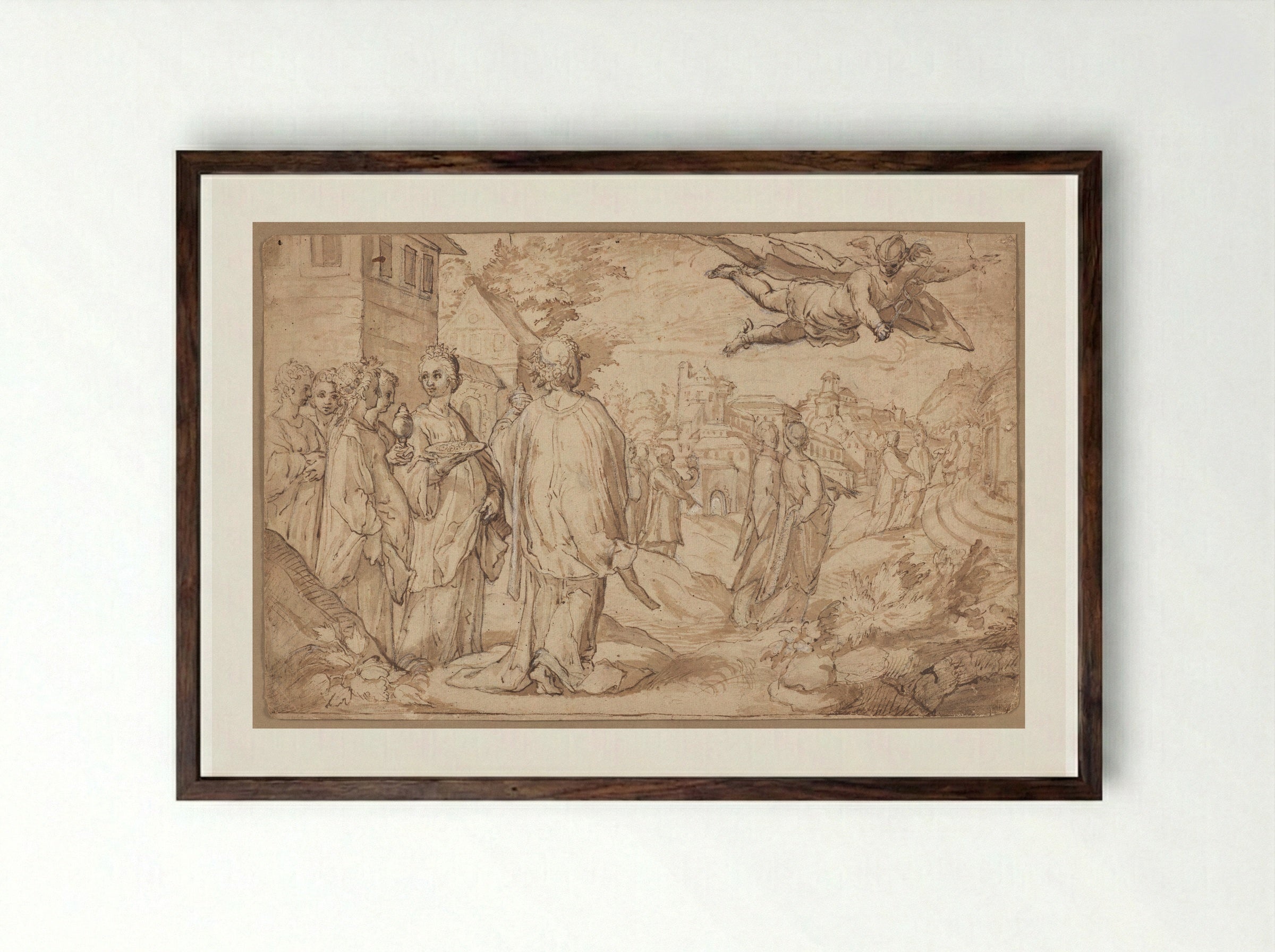 Mercury and Herse - Jacob Matham - Framed Print Dark Wood