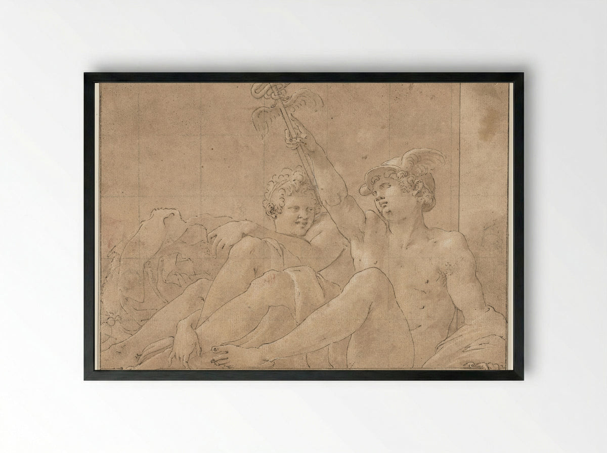 Mercury and Io Seated on the Ground - Francesco Primaticcio - Framed Print Black