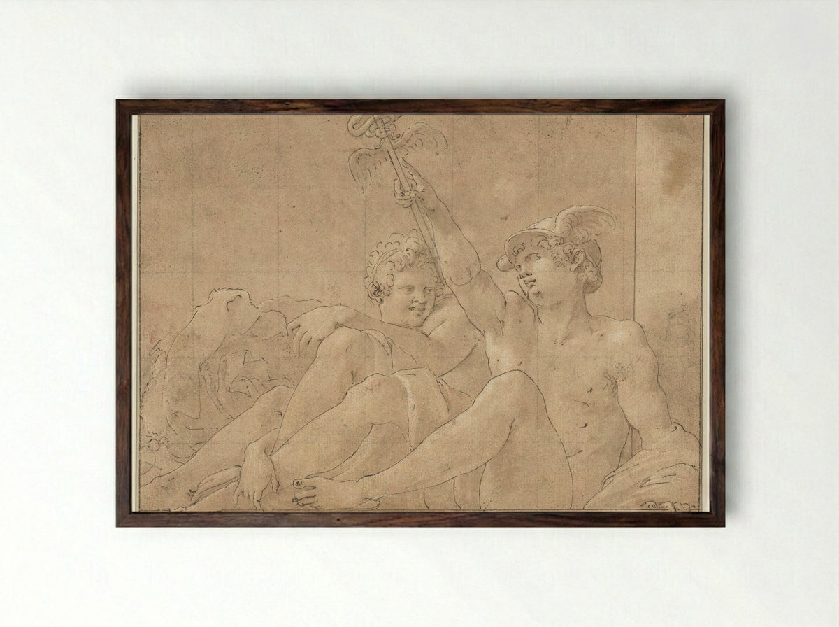 Mercury and Io Seated on the Ground - Francesco Primaticcio - Framed Print Dark Wood