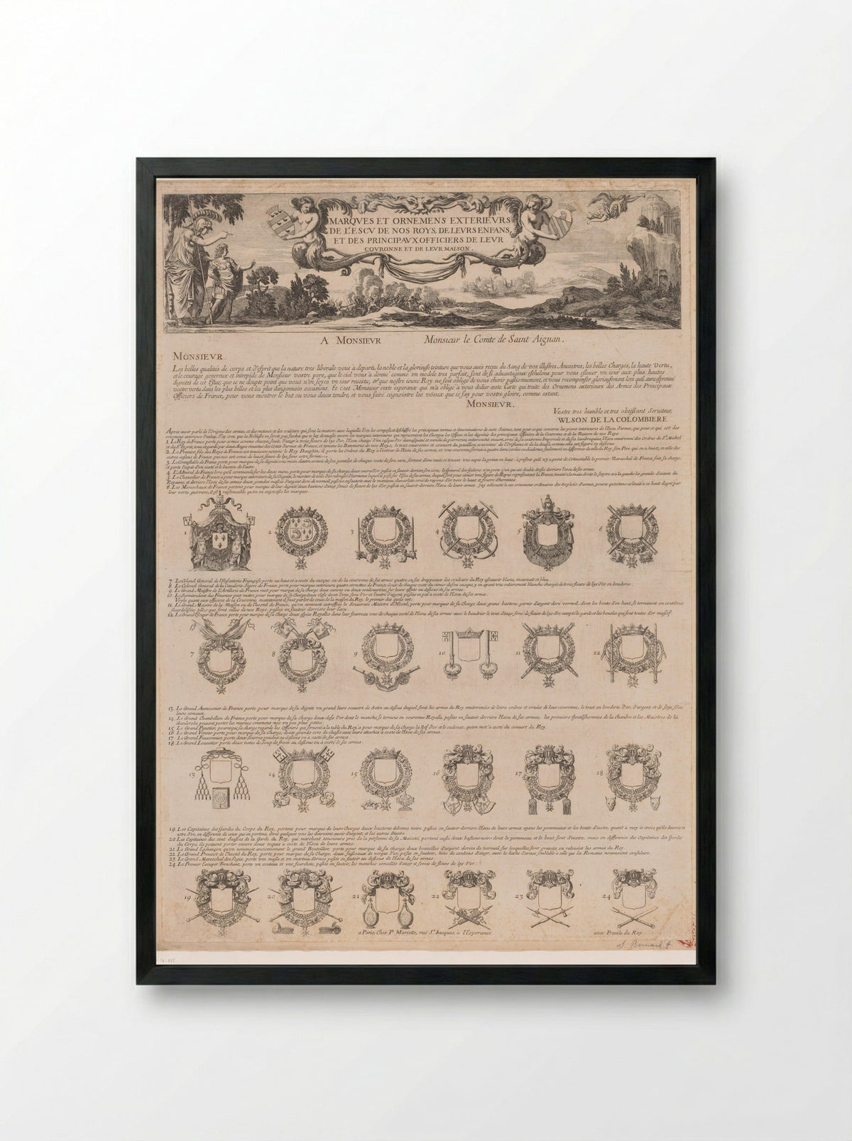 Merktekens en ornamenten op de schilden van de koningen - Samuel Bernard - Framed Print Black