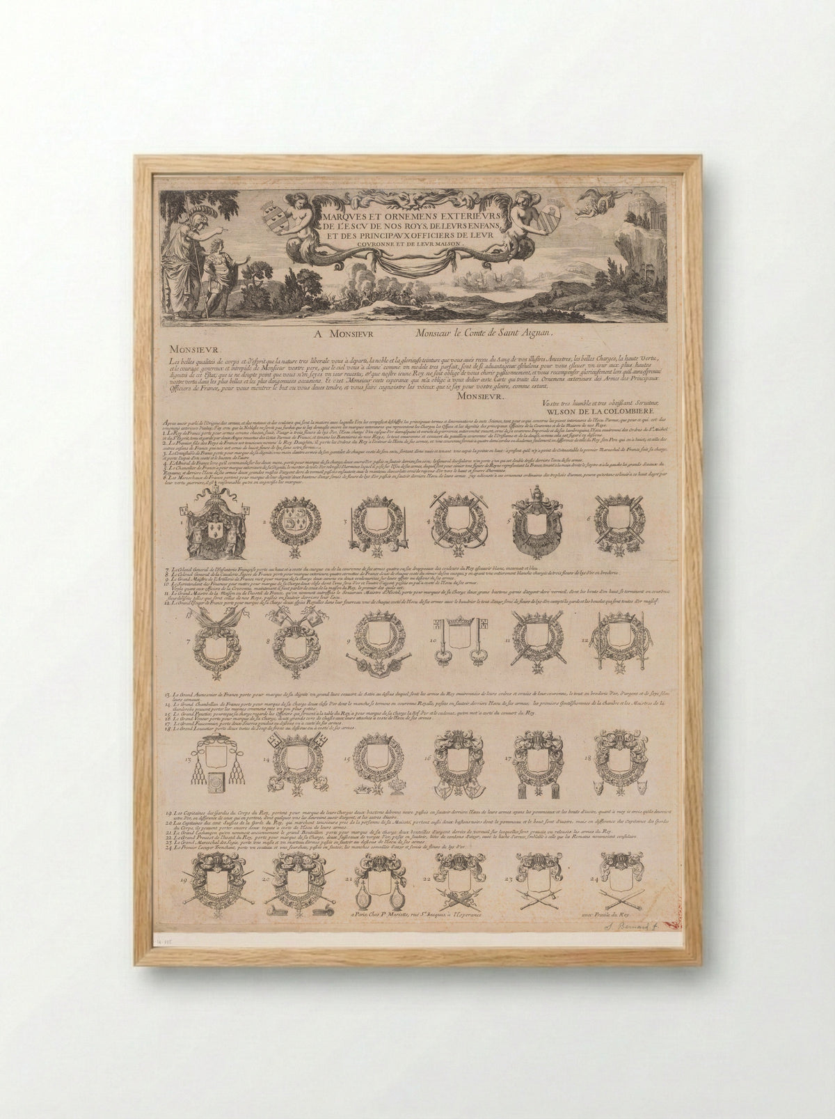 Merktekens en ornamenten op de schilden van de koningen - Samuel Bernard - Framed Print Wood