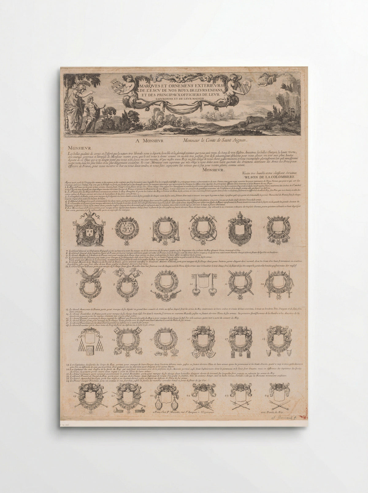 Merktekens en ornamenten op de schilden van de koningen - Samuel Bernard - Poster