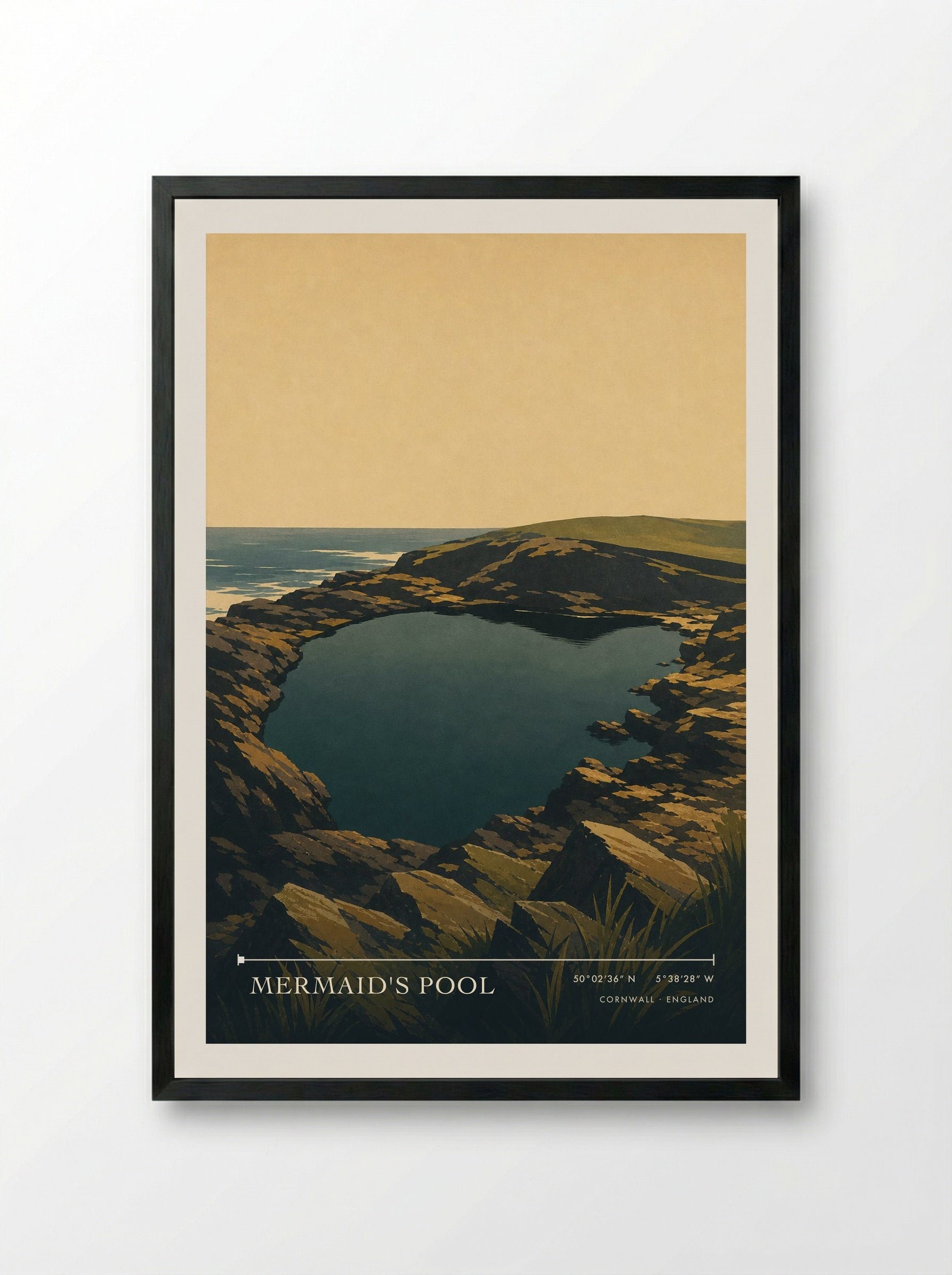 Mermaid's Pool Cornwall England Travel Poster - Framed Print Black