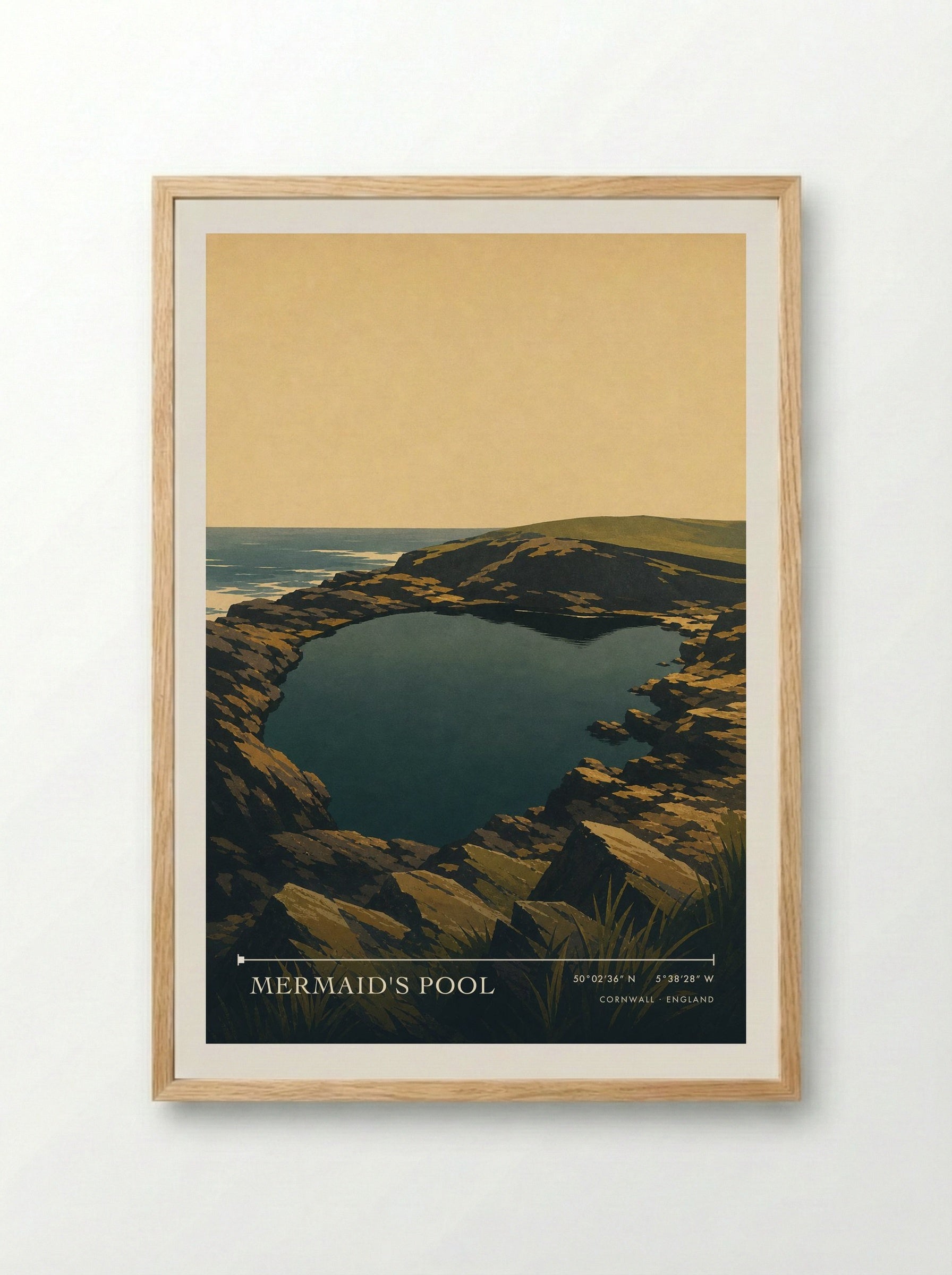 Mermaid's Pool Cornwall England Travel Poster - Framed Print Wood