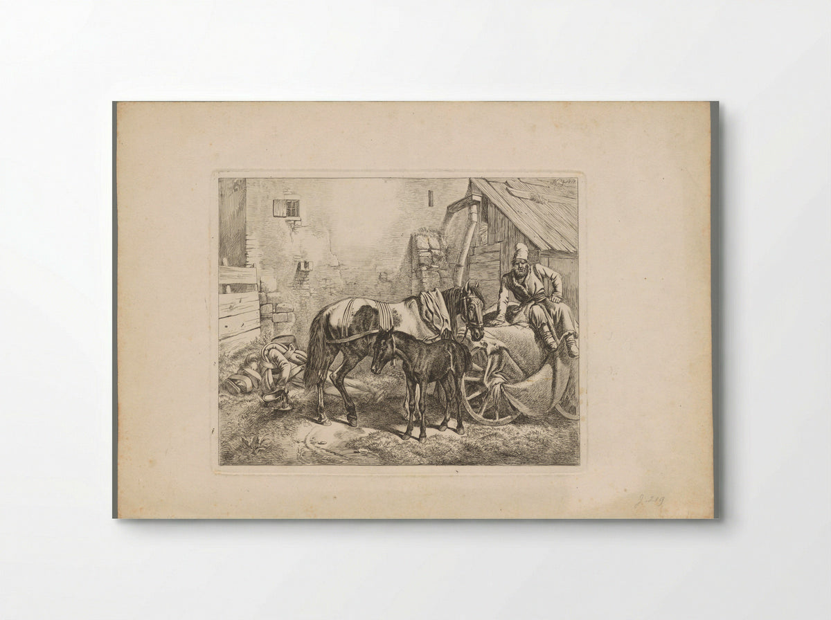 Merrie met veulen en twee rustende mannen - Domenico Artaria - Poster