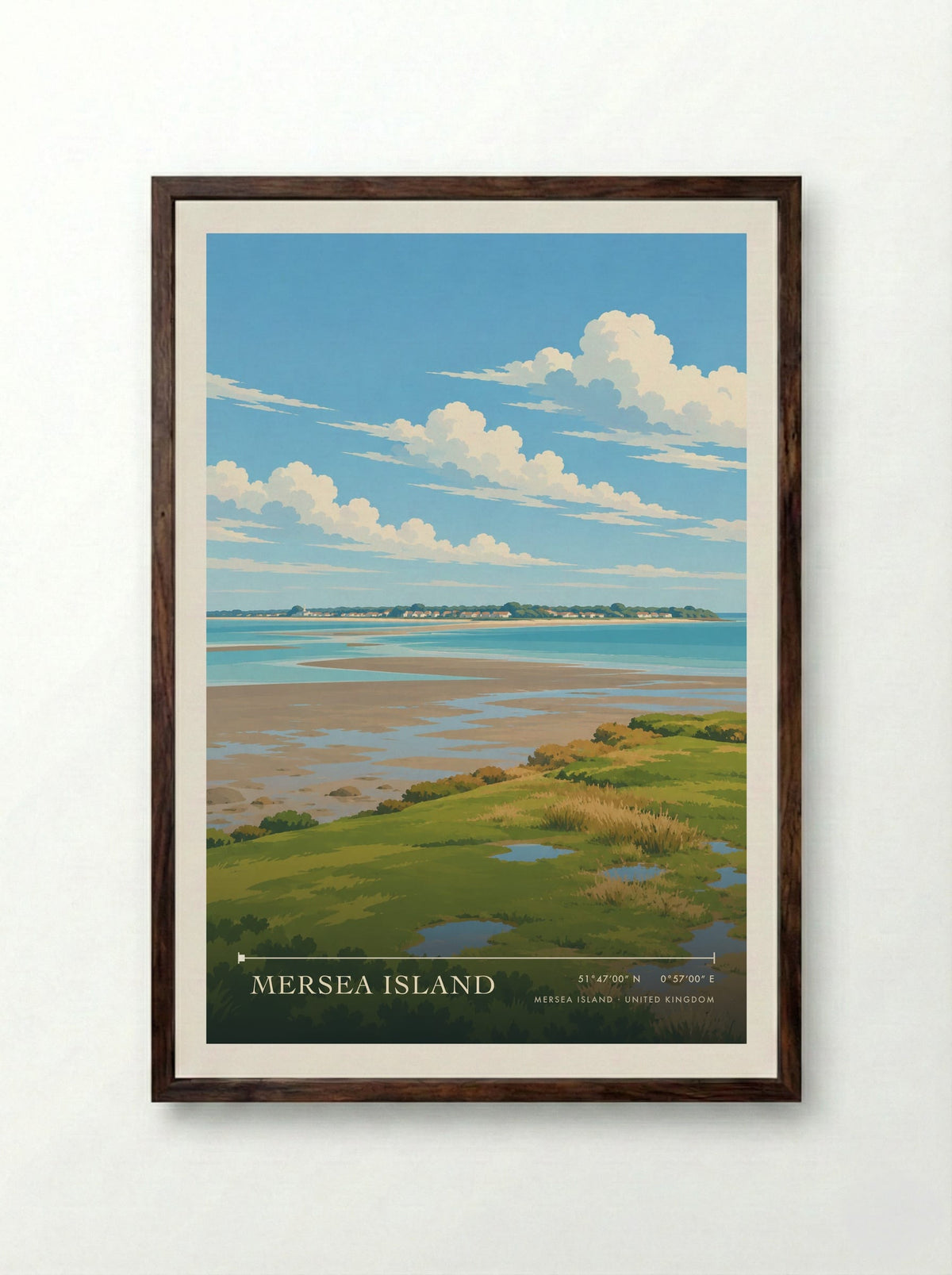 Mersea Island | Travel Poster - Framed Print Dark Wood