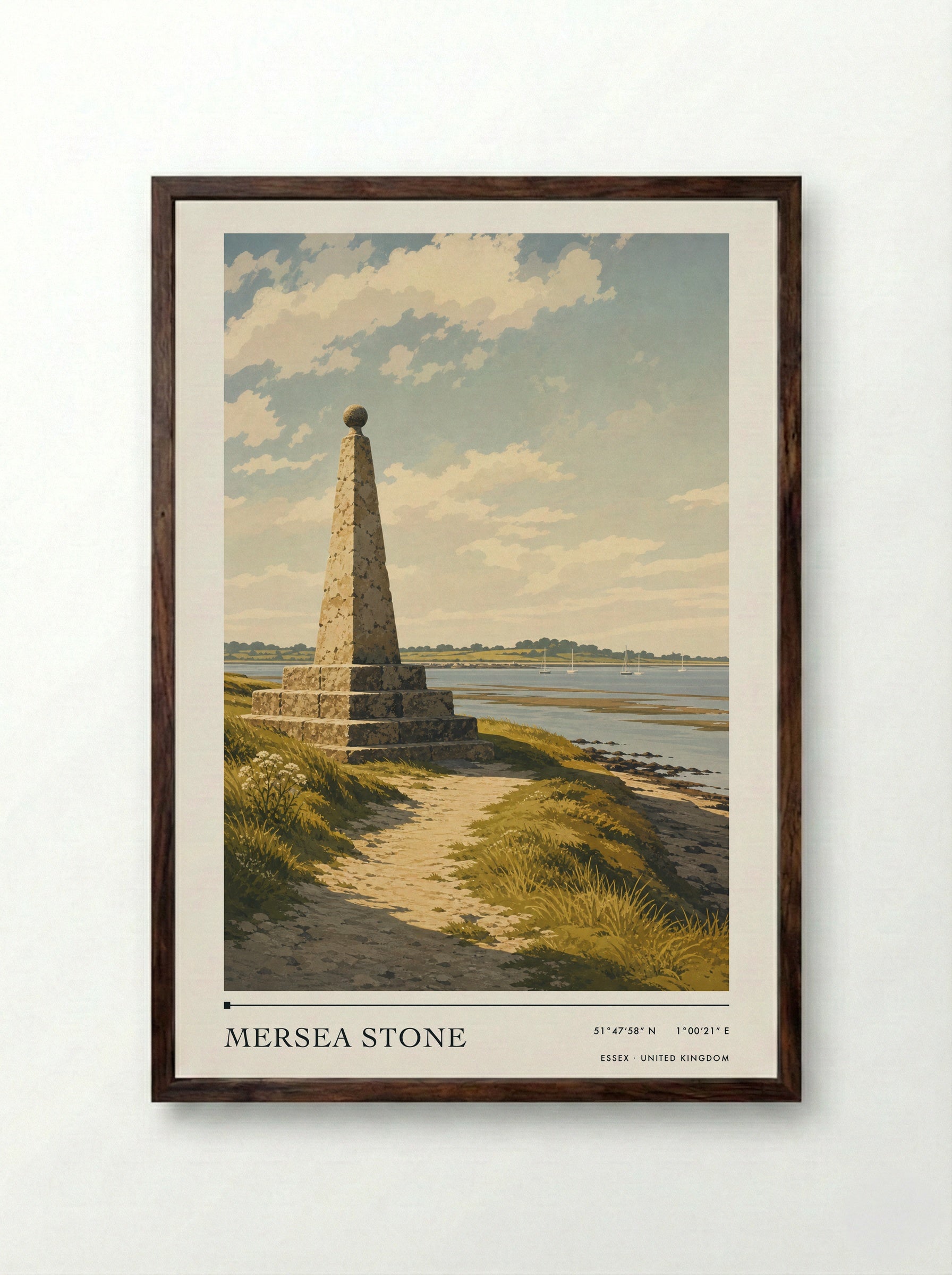 Mersea Stone Essex United Kingdom Travel Poster - Framed Print Dark Wood