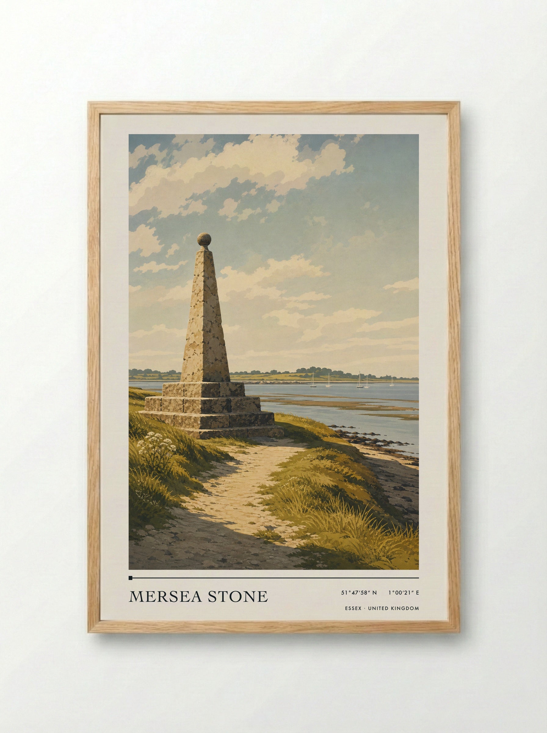 Mersea Stone Essex United Kingdom Travel Poster - Framed Print Wood