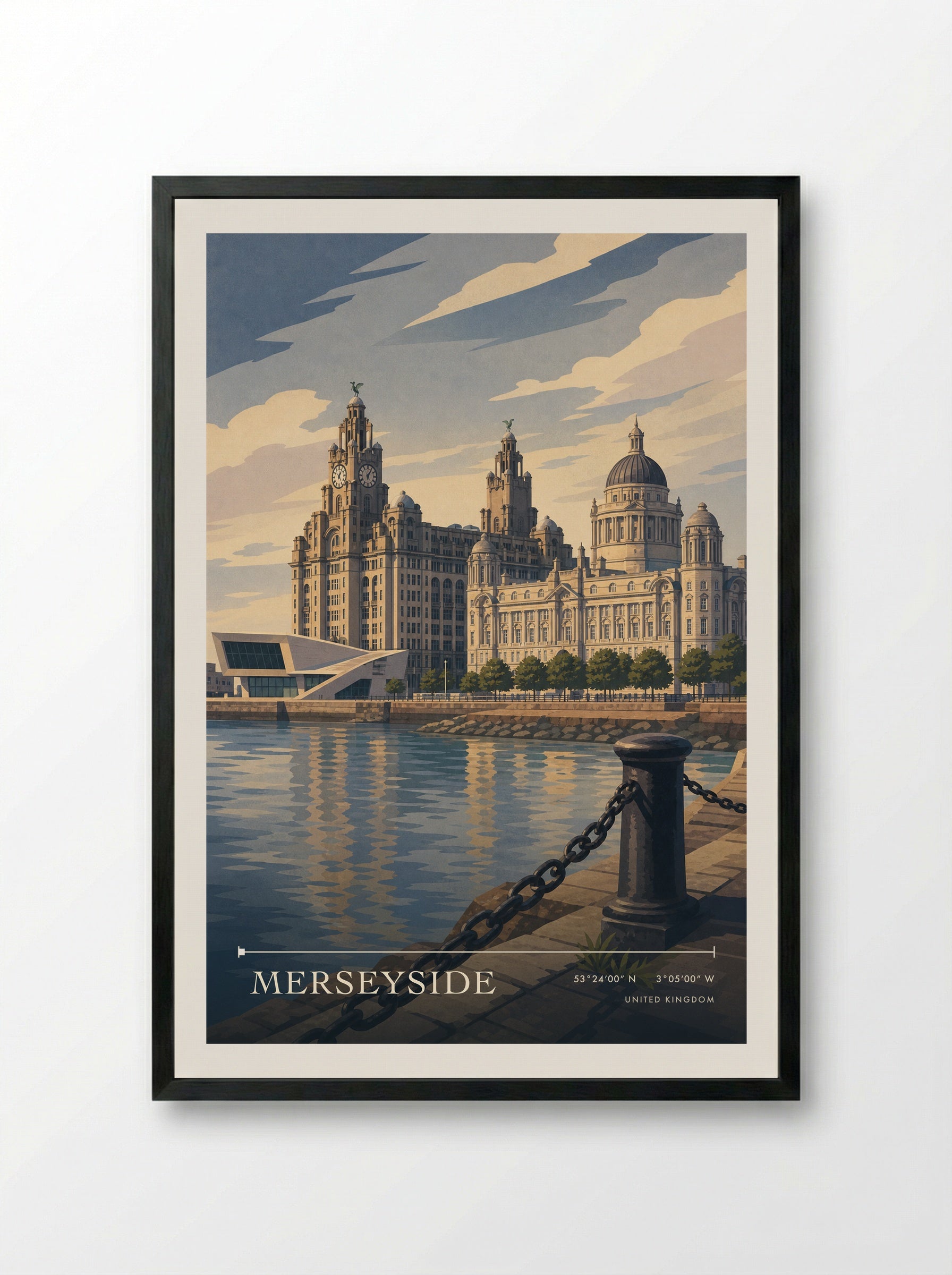 Merseyside United Kingdom Travel Poster - Framed Print Black