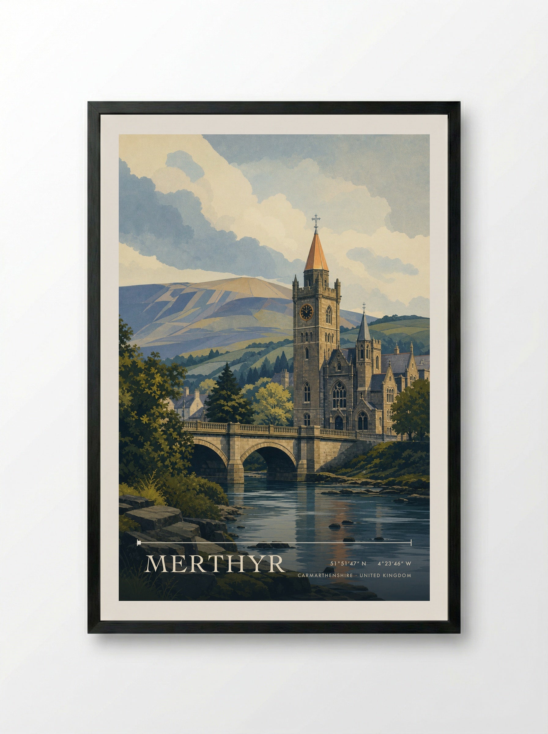 Merthyr Carmarthenshire United Kingdom Travel Poster - Framed Print Black