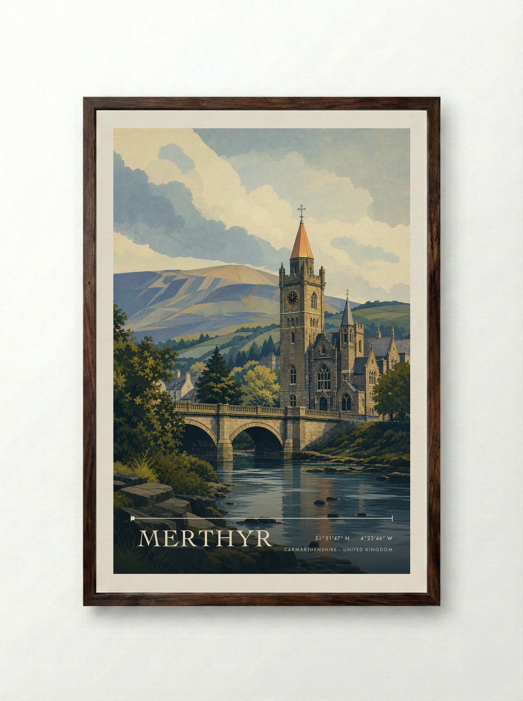 Merthyr Carmarthenshire United Kingdom Travel Poster - Framed Print Dark Wood