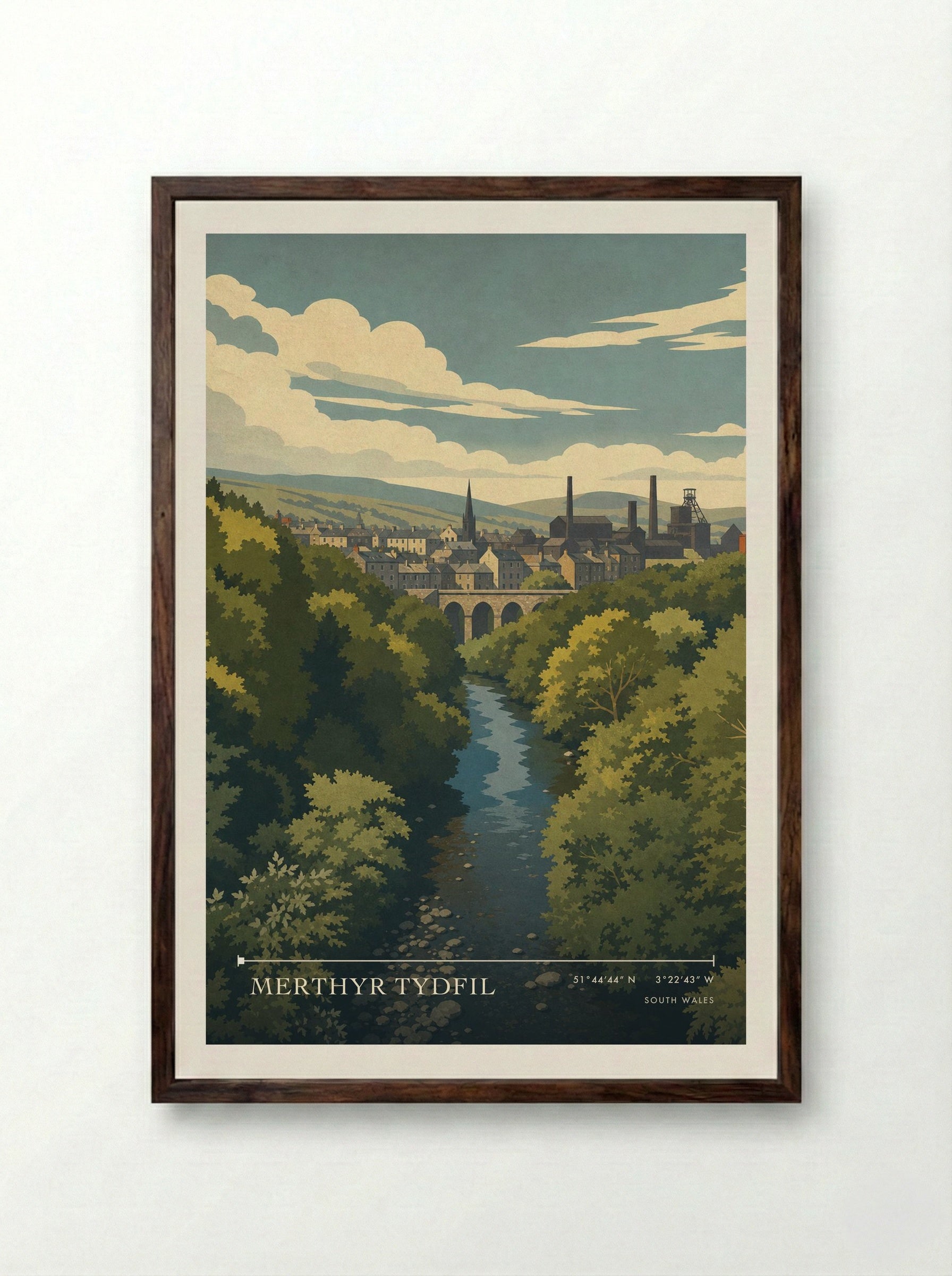 Merthyr Tydfil South Wales Wales Travel Poster - Framed Print Dark Wood