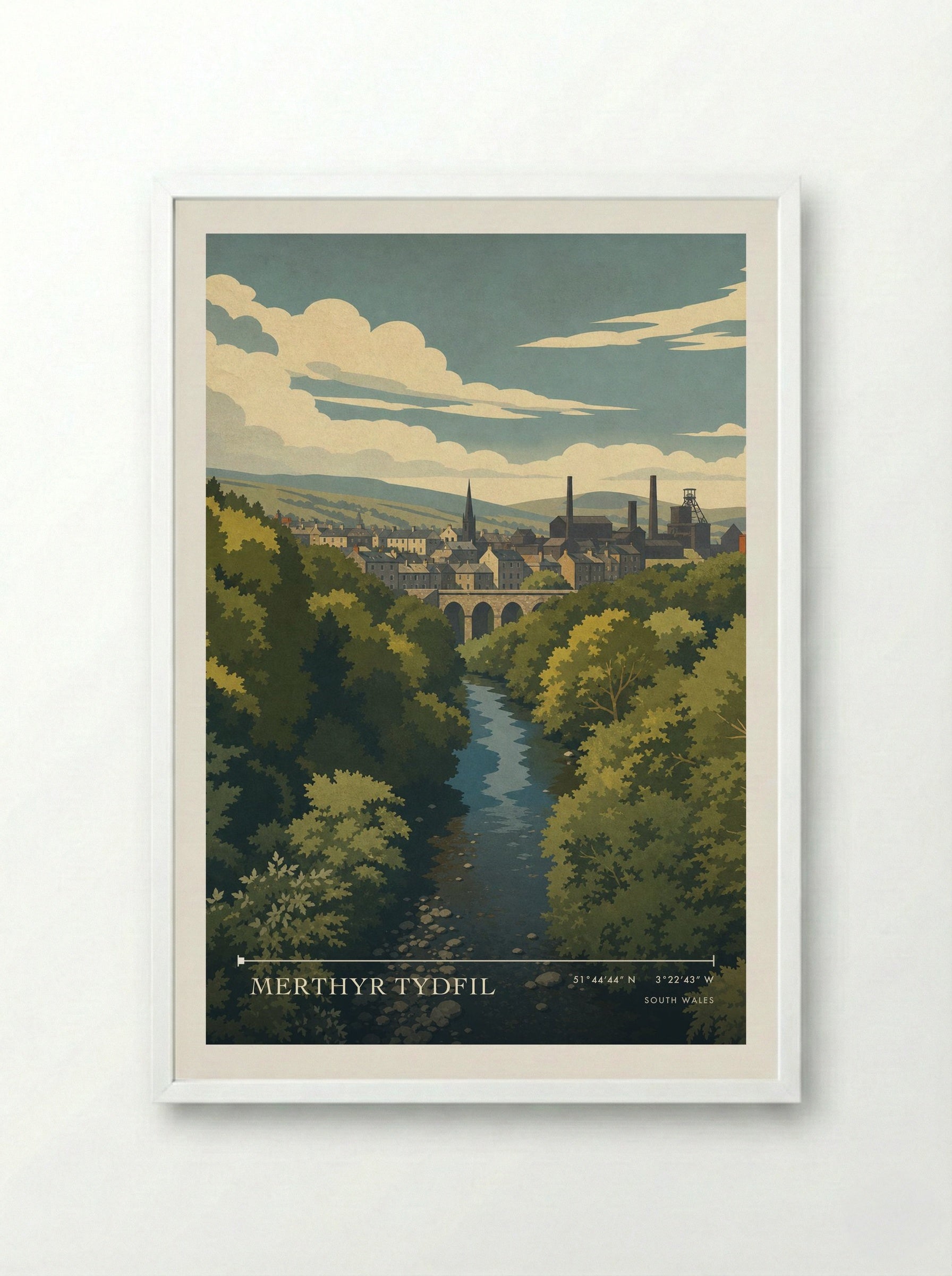 Merthyr Tydfil South Wales Wales Travel Poster - Framed Print White