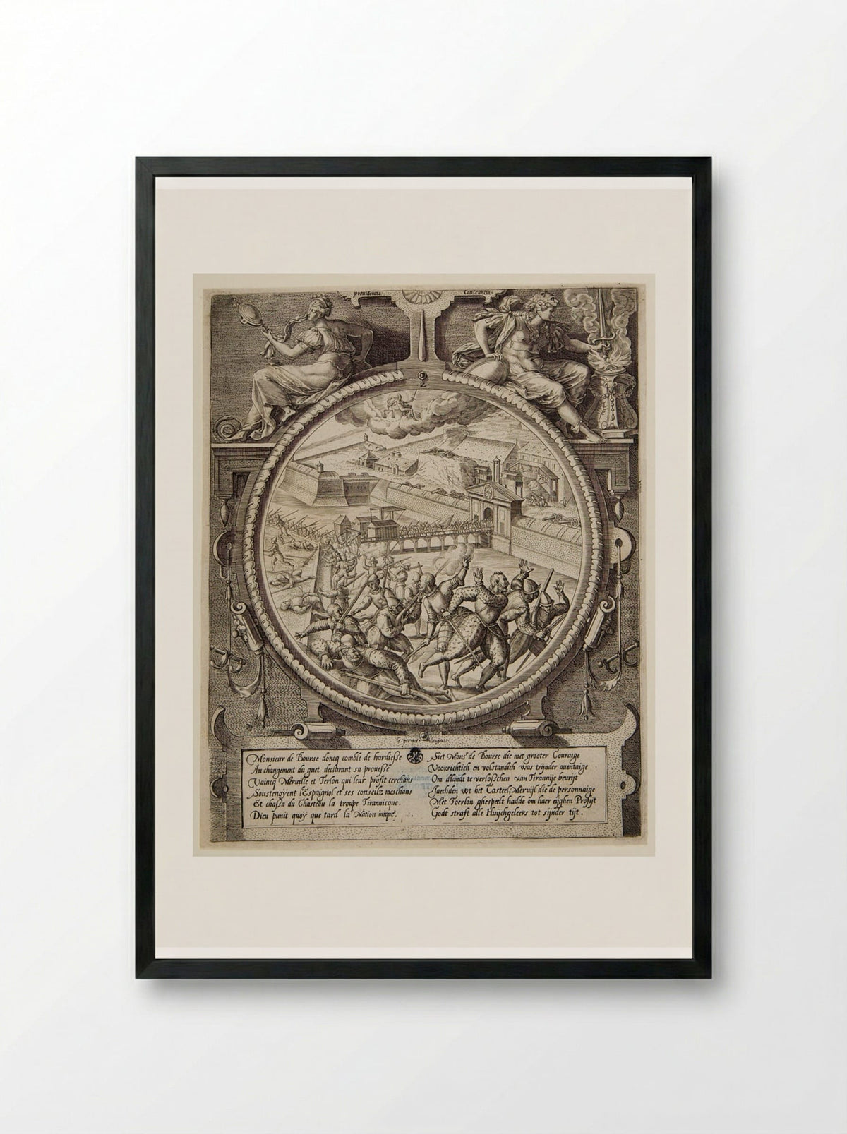 Merville and the Very Long Paths of the Citadel - Johannes Wierix - Framed Print Black