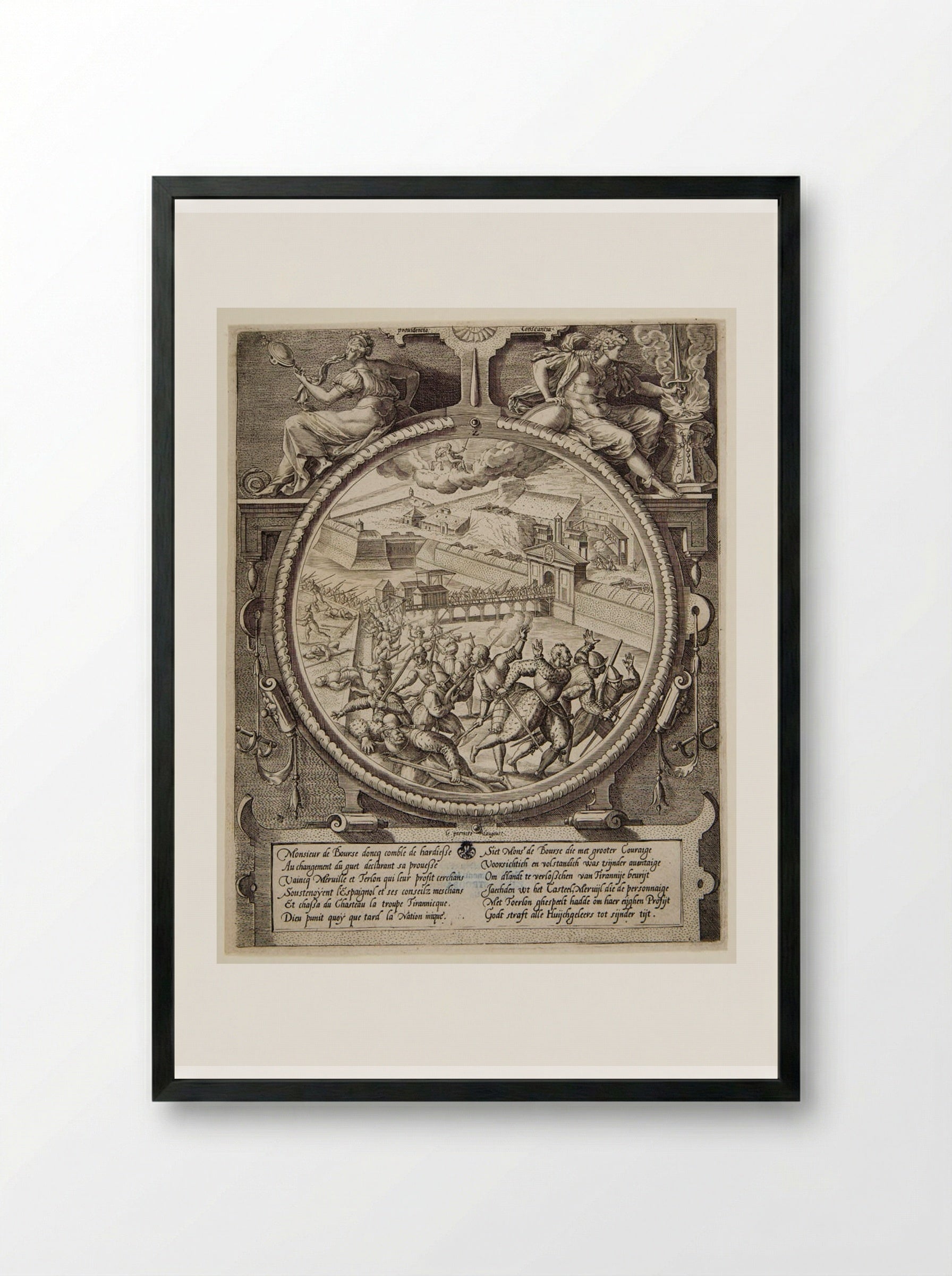 Merville and the Very Long Paths of the Citadel - Johannes Wierix - Framed Print Black