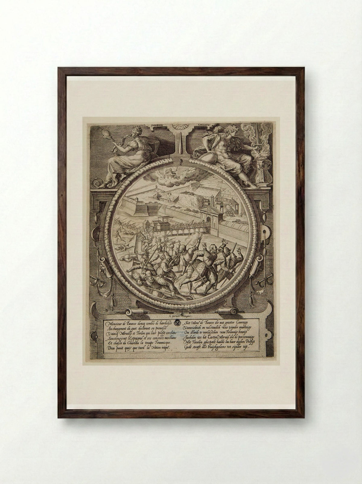 Merville and the Very Long Paths of the Citadel - Johannes Wierix - Framed Print Dark Wood