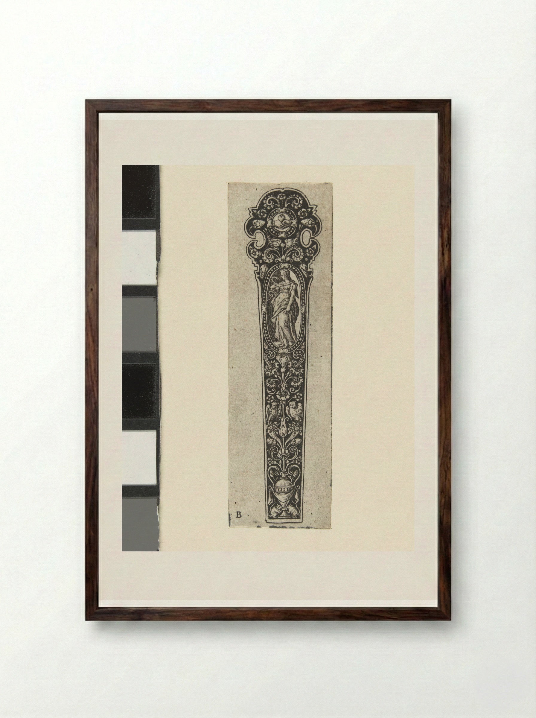 Messenheft met Prudentia - Theodor de Bry - Framed Print Dark Wood