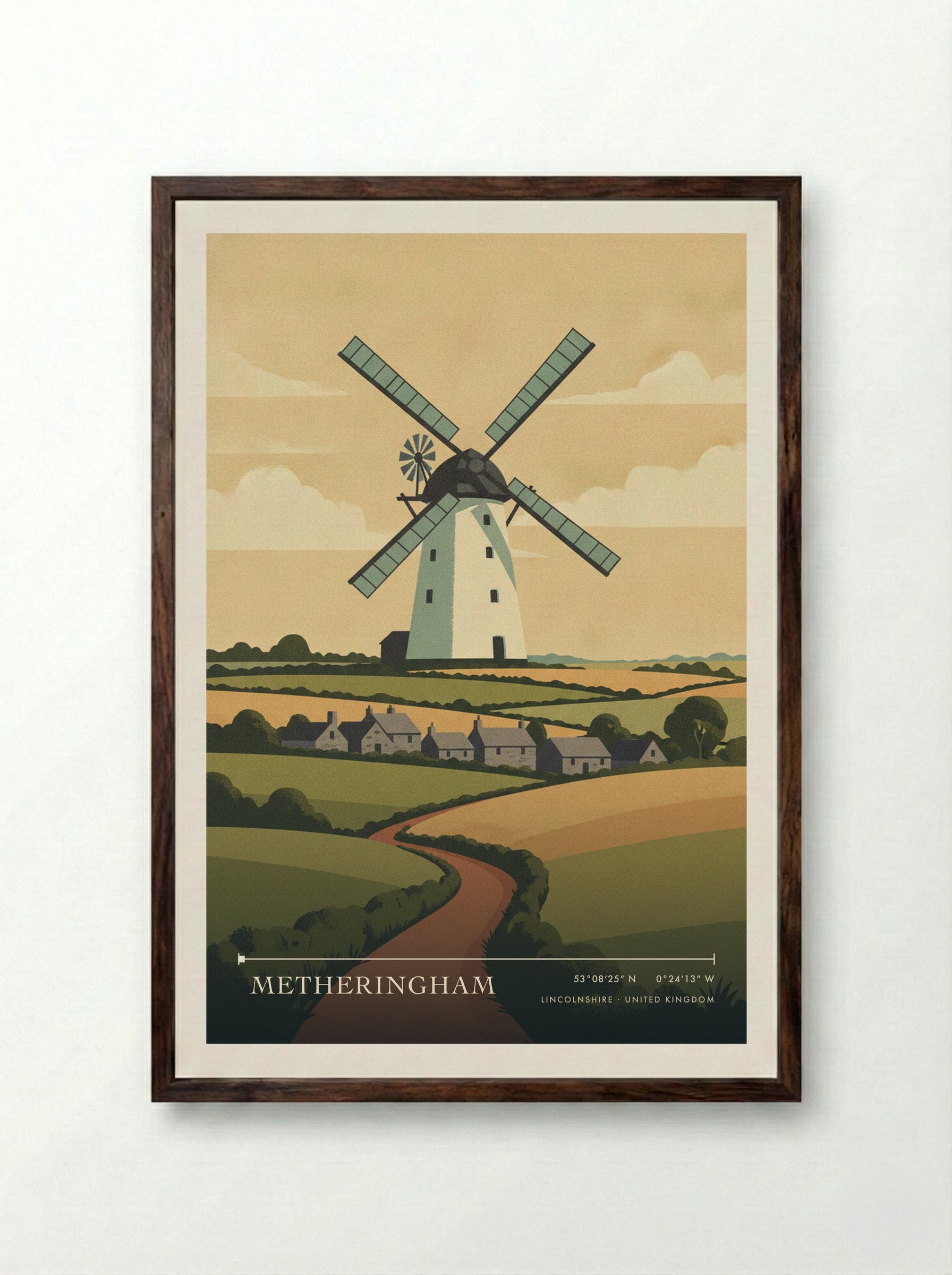 Metheringham Lincolnshire United Kingdom Travel Poster - Framed Print Dark Wood