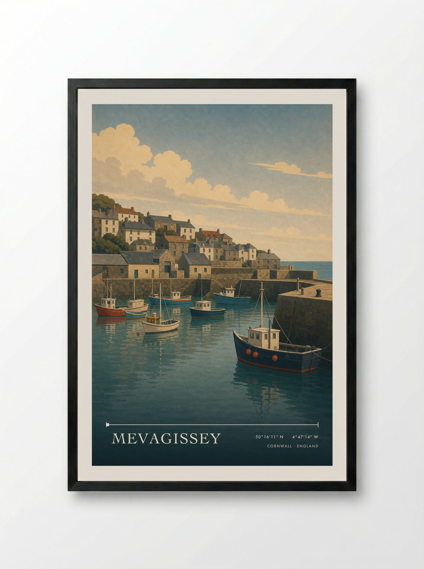 Mevagissey Cornwall England Travel Poster - Framed Print Black