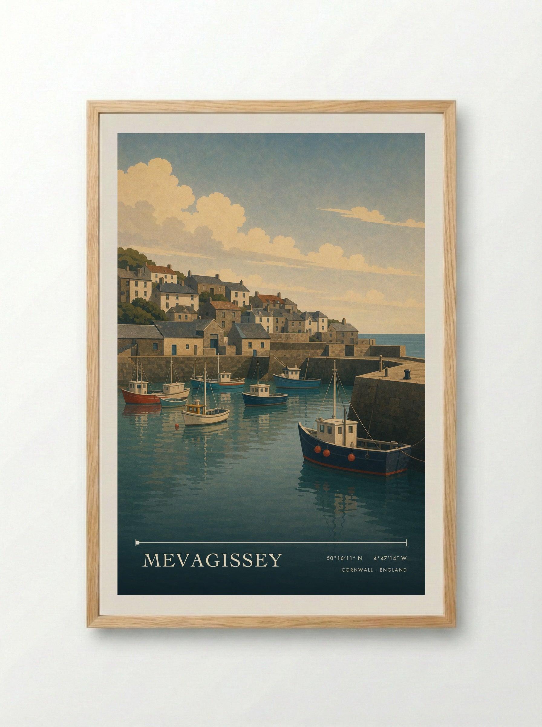 Mevagissey Cornwall England Travel Poster - Framed Print Wood