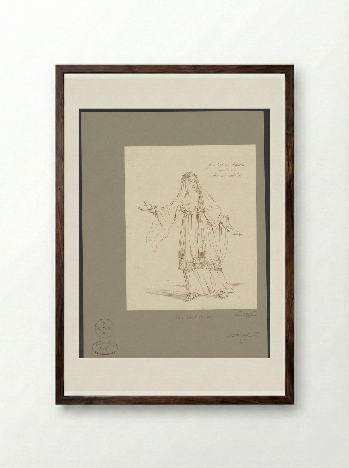 Mevrouw Sardet in the role of Josabeth - Johannes Jelgerhuis - Framed Print Dark Wood