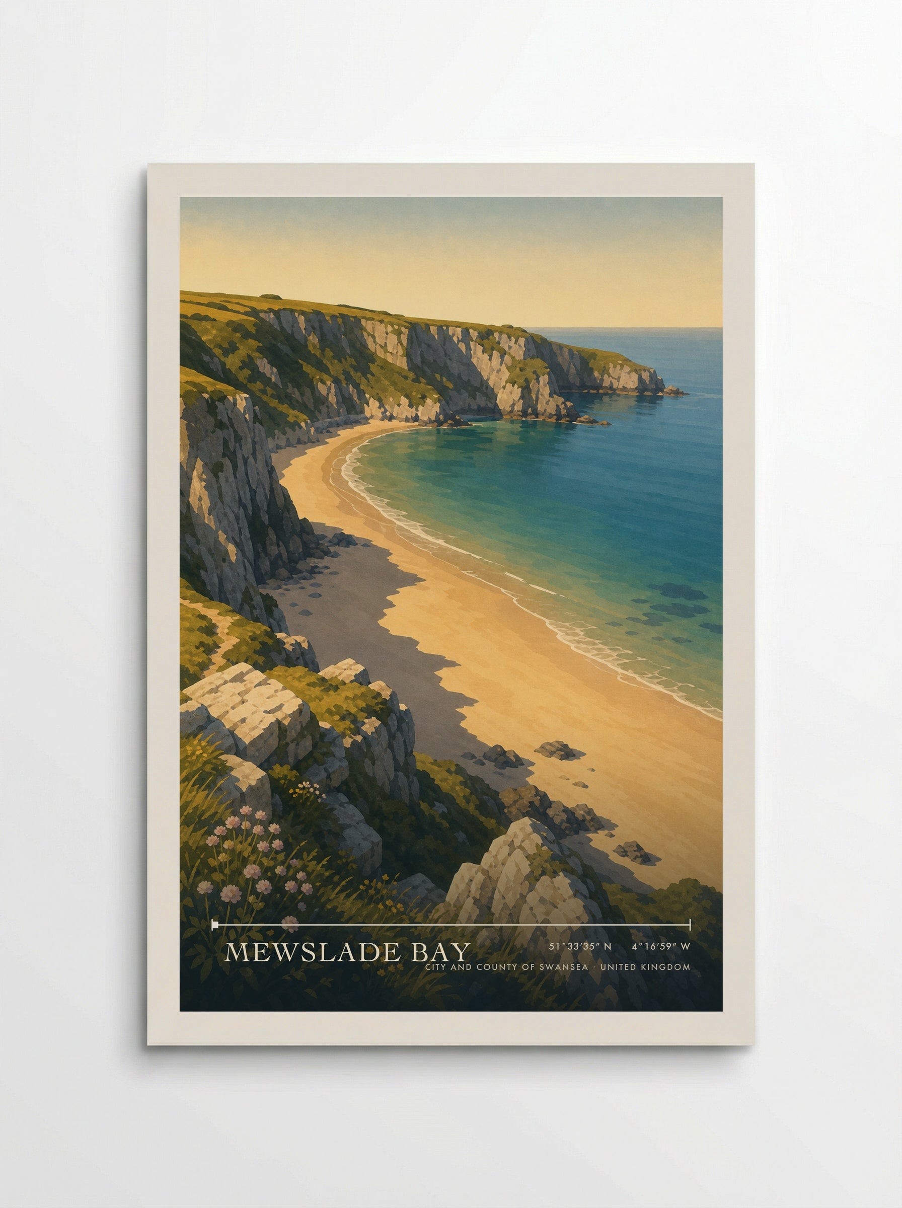 Mewslade Bay City and County of Swansea United Kingdom Travel Poster - Poster