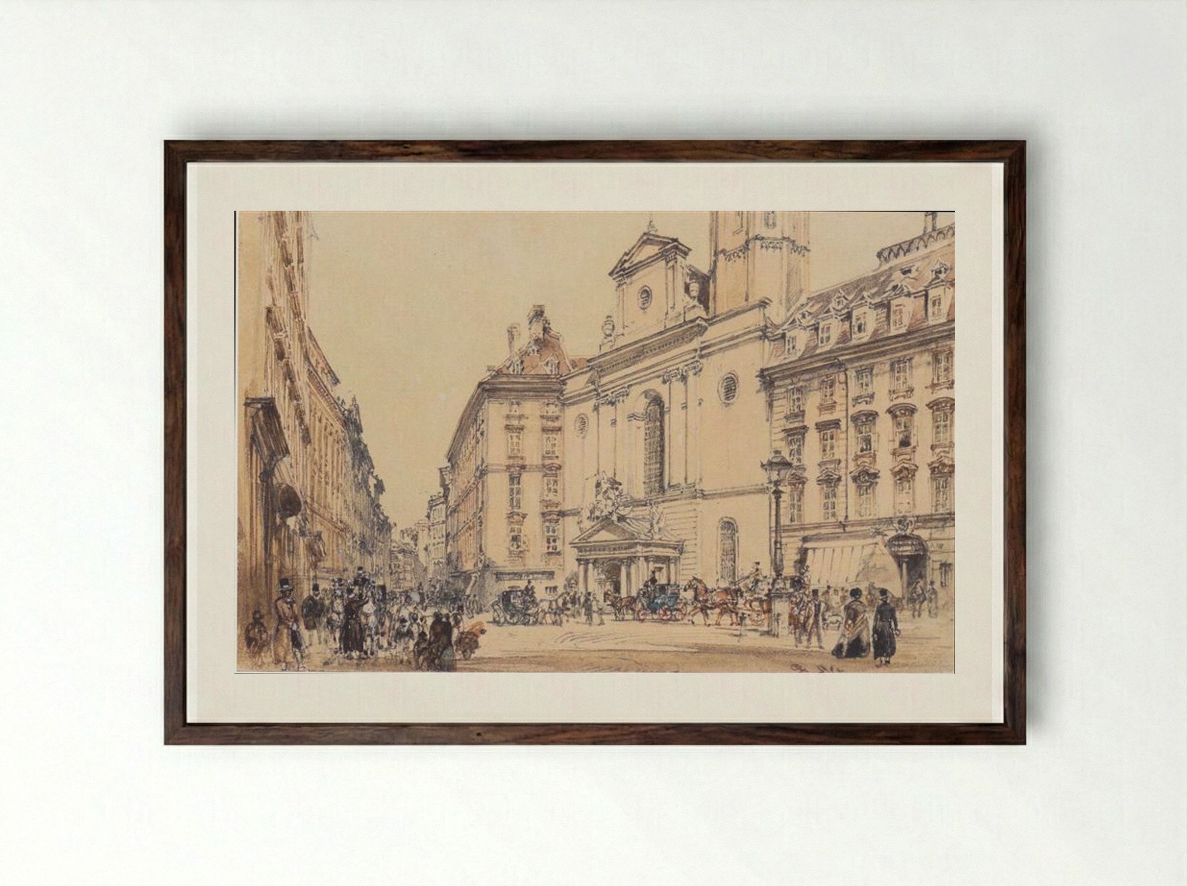 Michaelerplatz and the Kohlmarkt in Vienna - Rudolf von Alt - Framed Print Dark Wood