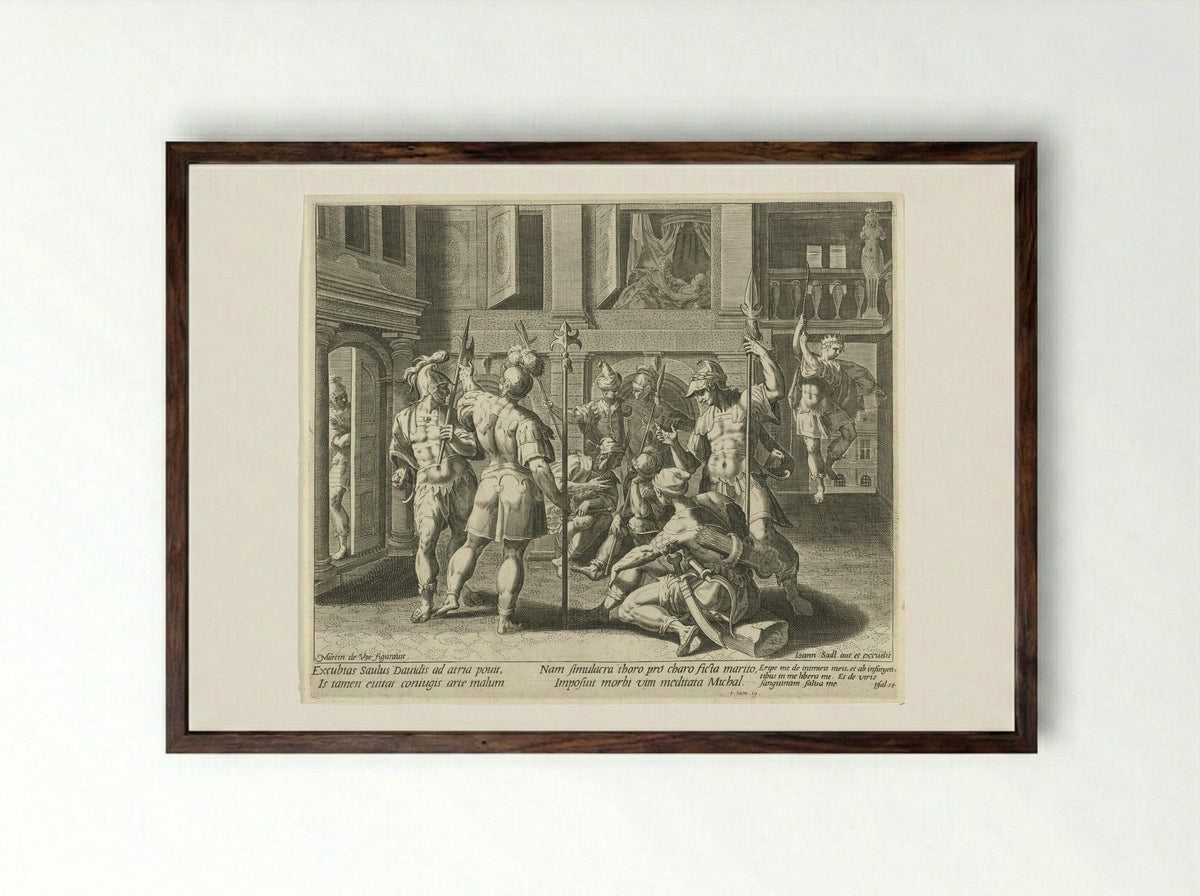 Michal Helps David Escape - Aegidius Sadeler (II) - Framed Print Dark Wood