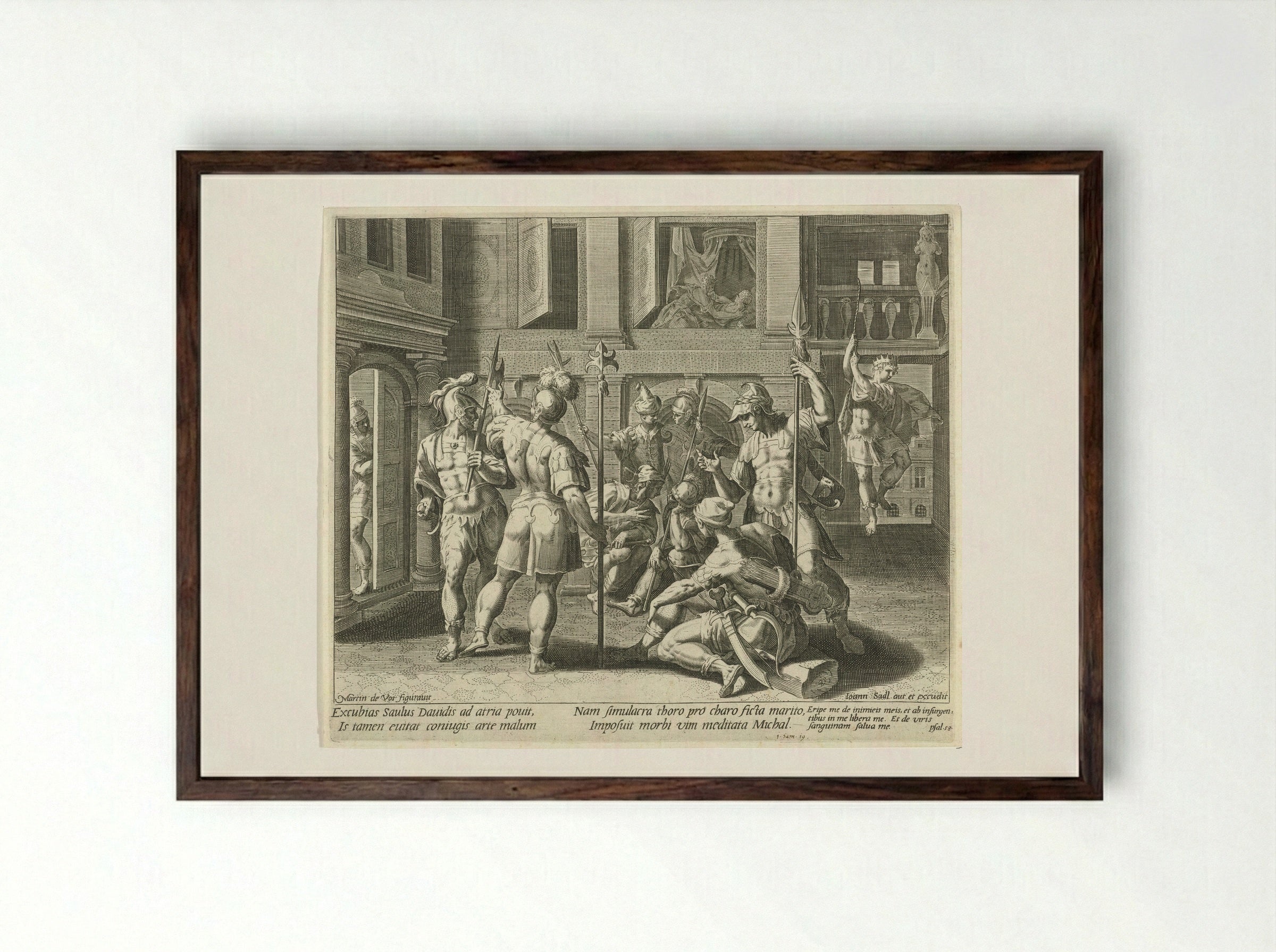 Michal Helps David Escape - Aegidius Sadeler (II) - Framed Print Dark Wood