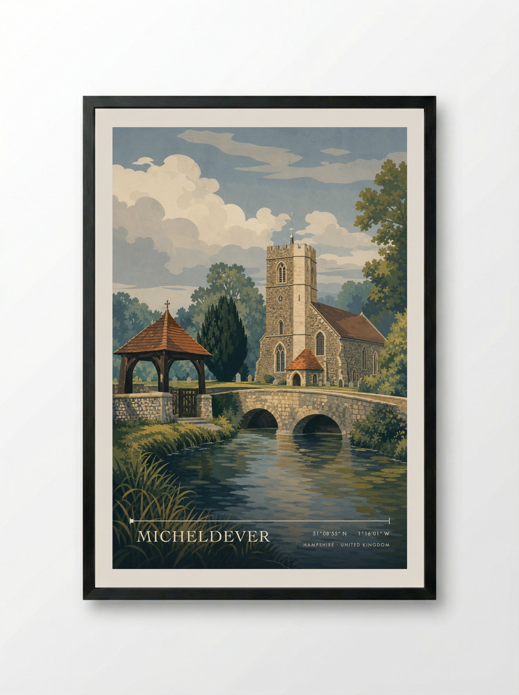 Micheldever Hampshire United Kingdom Travel Poster - Framed Print Black