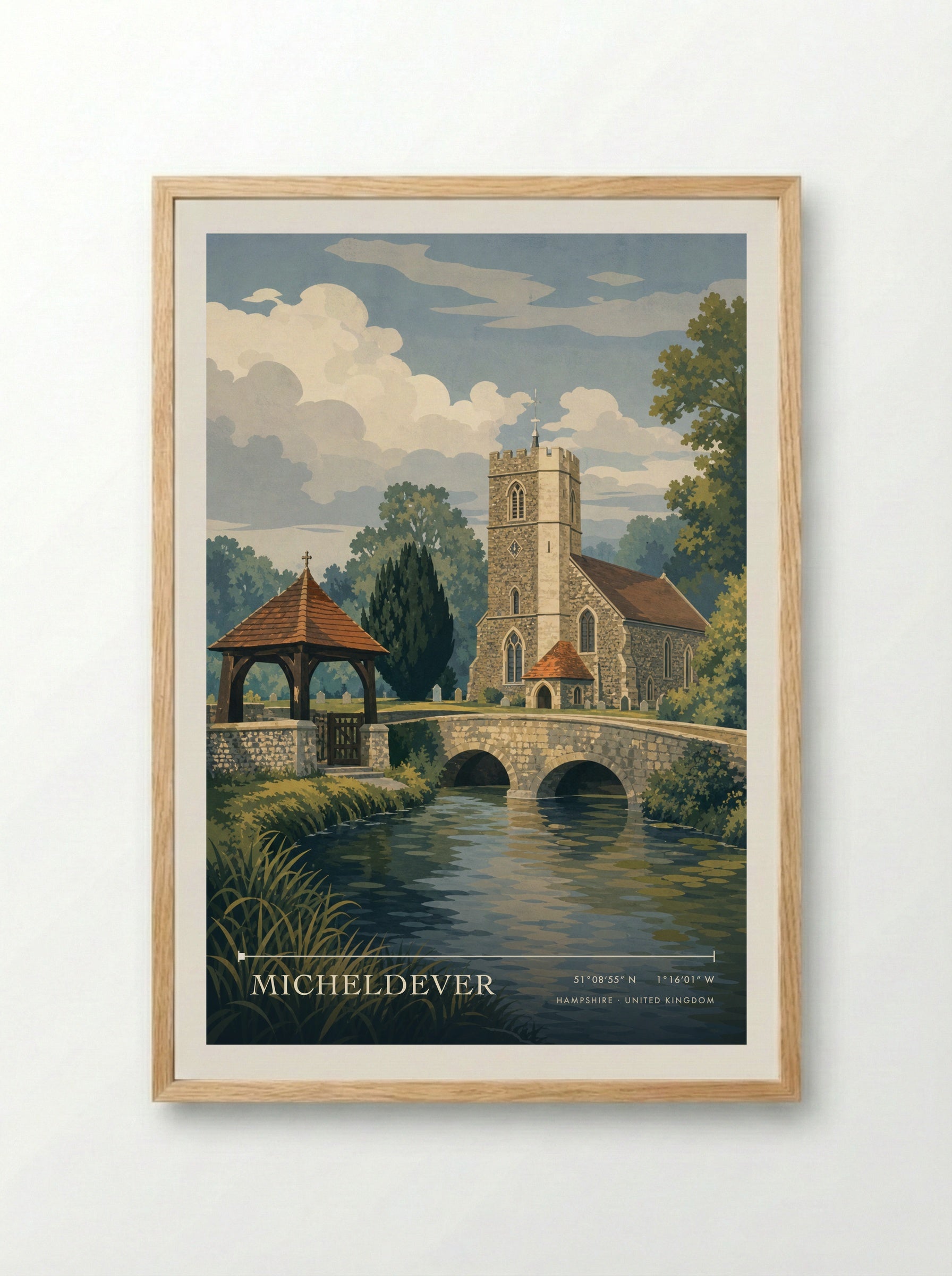 Micheldever Hampshire United Kingdom Travel Poster - Framed Print Wood