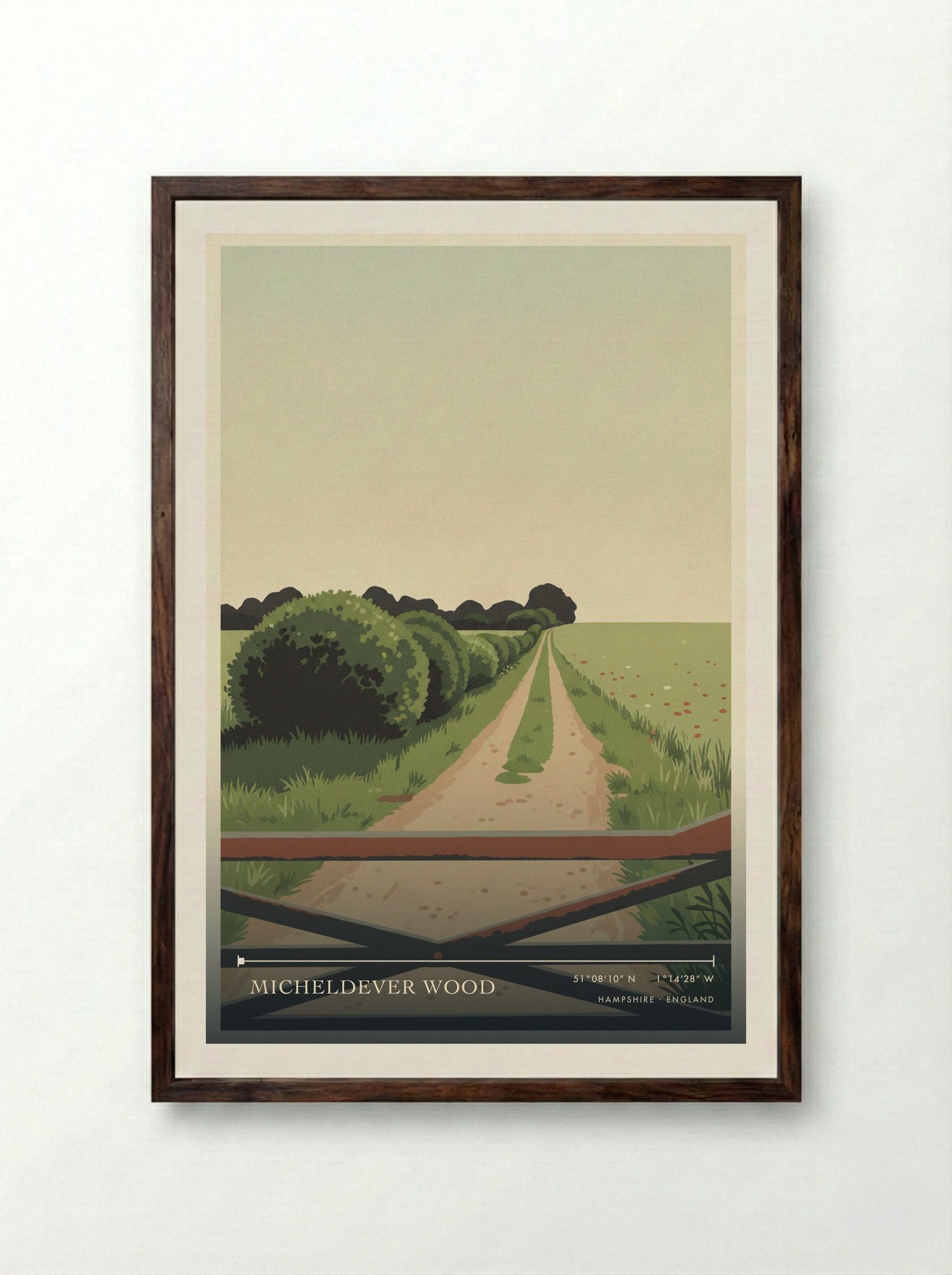 Micheldever Wood Hampshire England Travel Poster - Framed Print Dark Wood