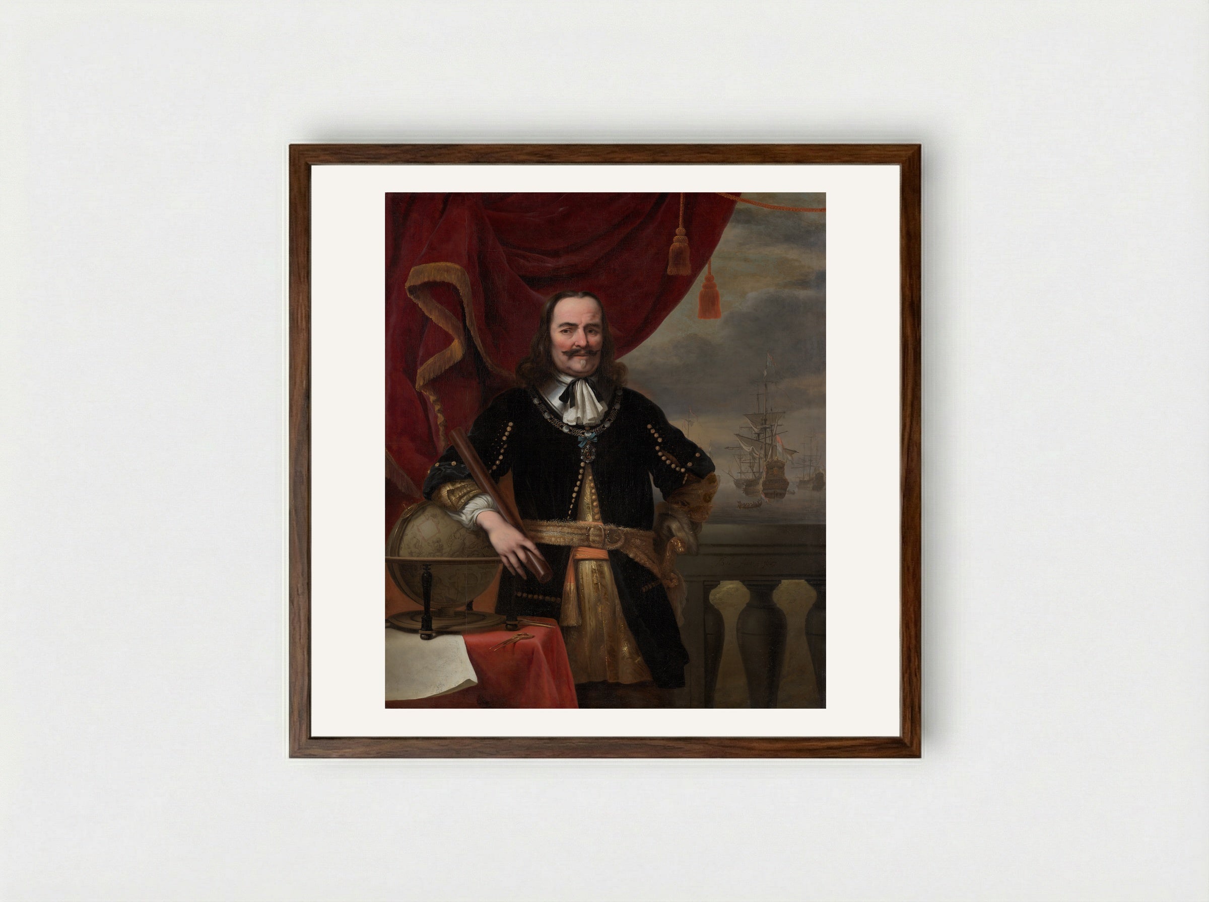 Michiel de Ruyter als luitenant-admiraal - Ferdinand Bol - Framed Print Dark Wood