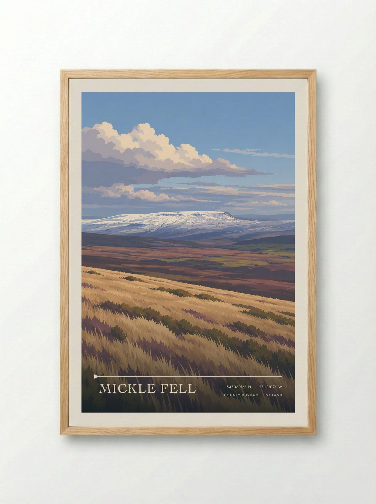 Mickle Fell, County Durham | Travel Poster - Framed Print Wood