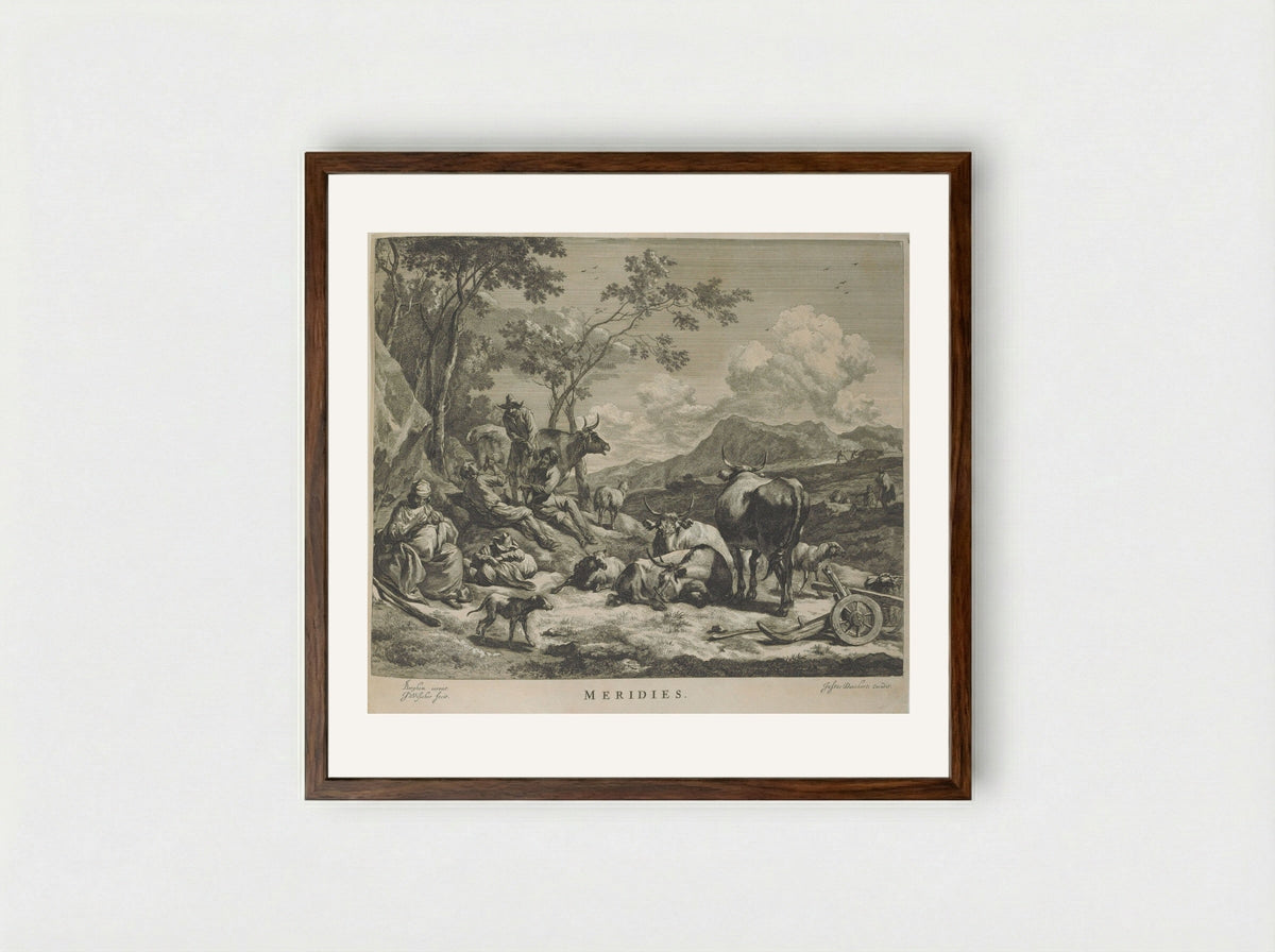 Midday (Meridies) - Johannes Visscher - Framed Print Dark Wood