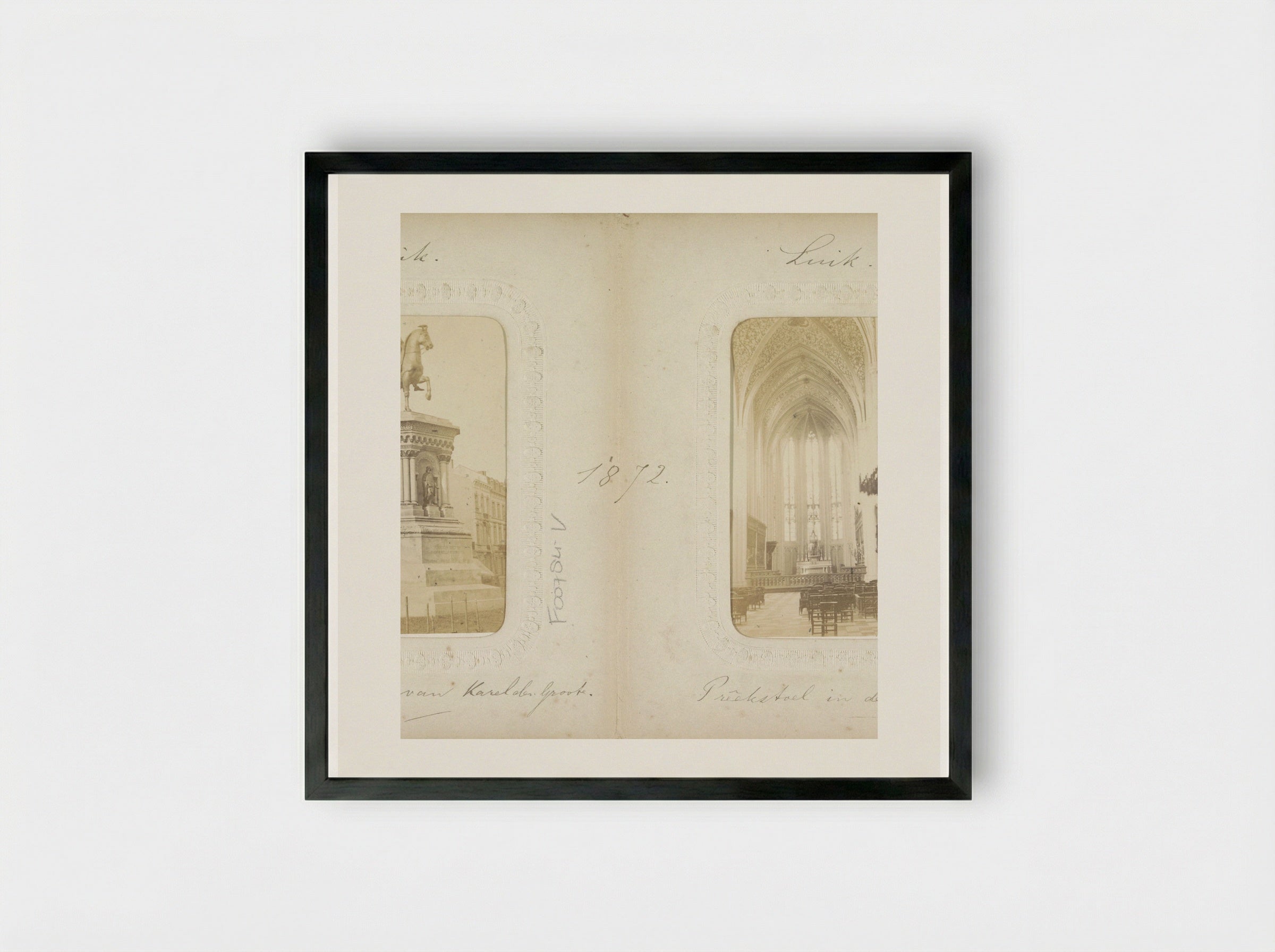 Middenschip, priesterkoor en preekstoel van de Sint-Pauluskathedraal in Luik - Adolphe Braun & Cie. - Framed Print Black