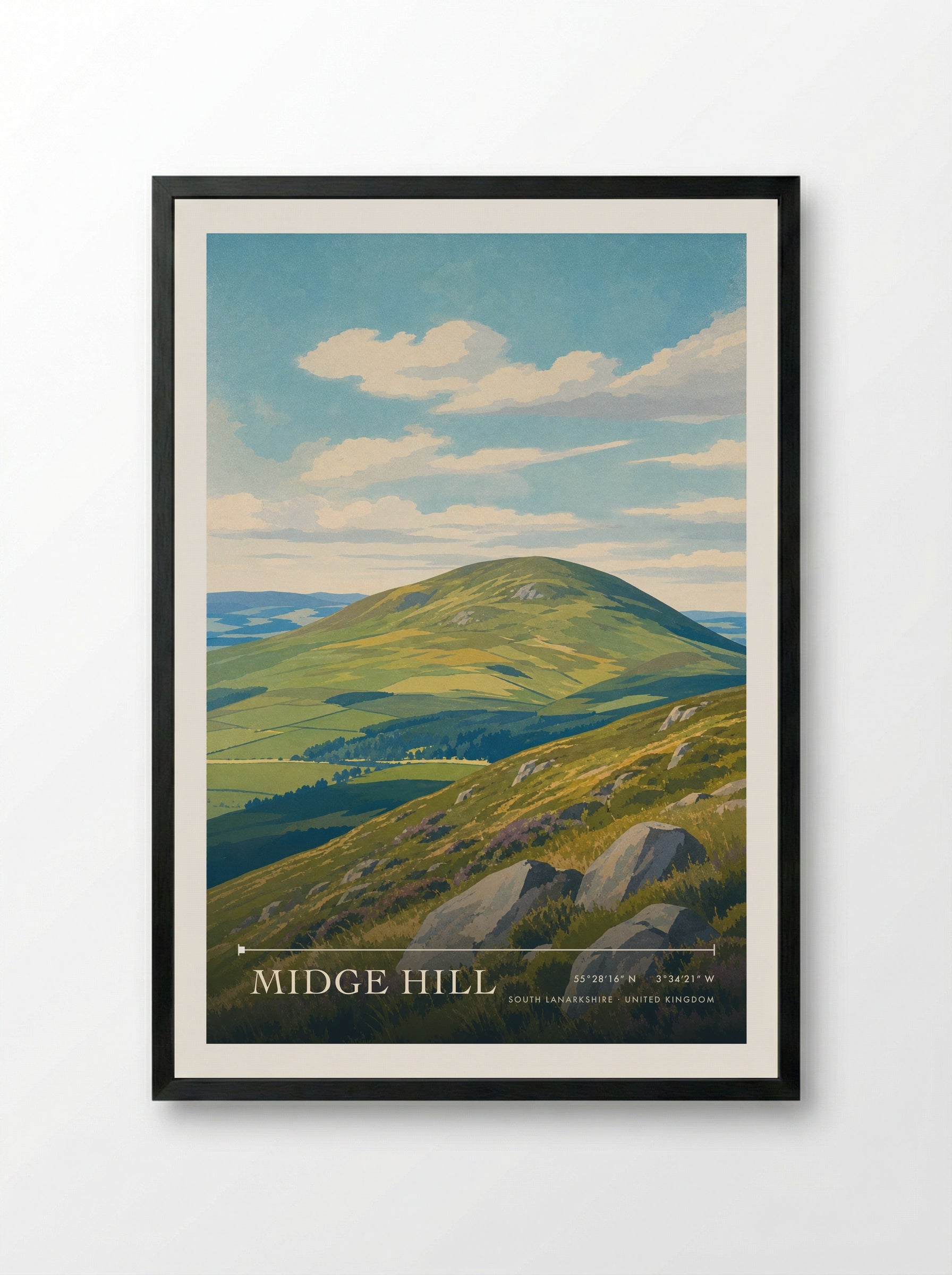 Midge Hill South Lanarkshire United Kingdom Travel Poster - Framed Print Black