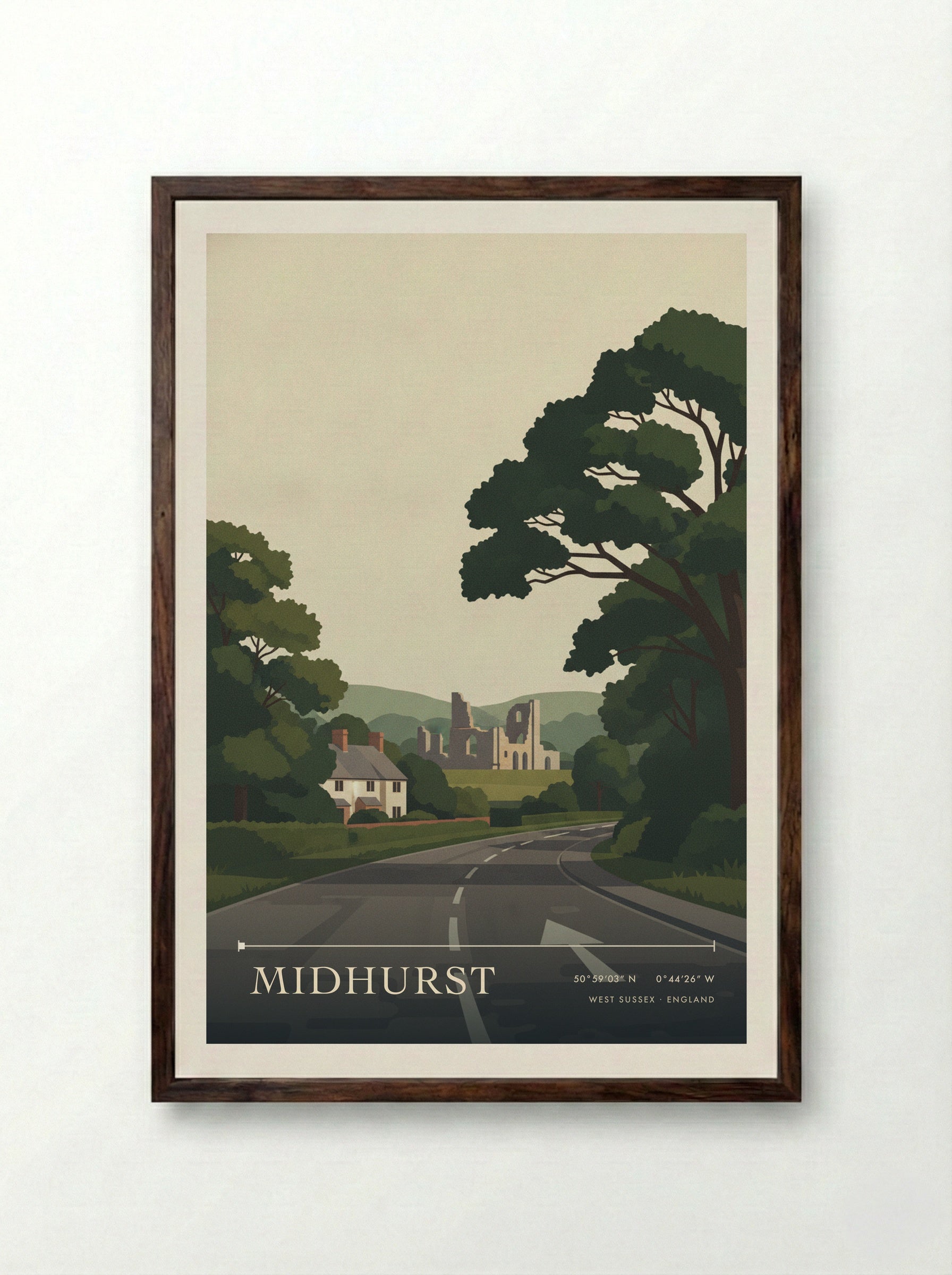 Midhurst West Sussex England Travel Poster - Framed Print Dark Wood