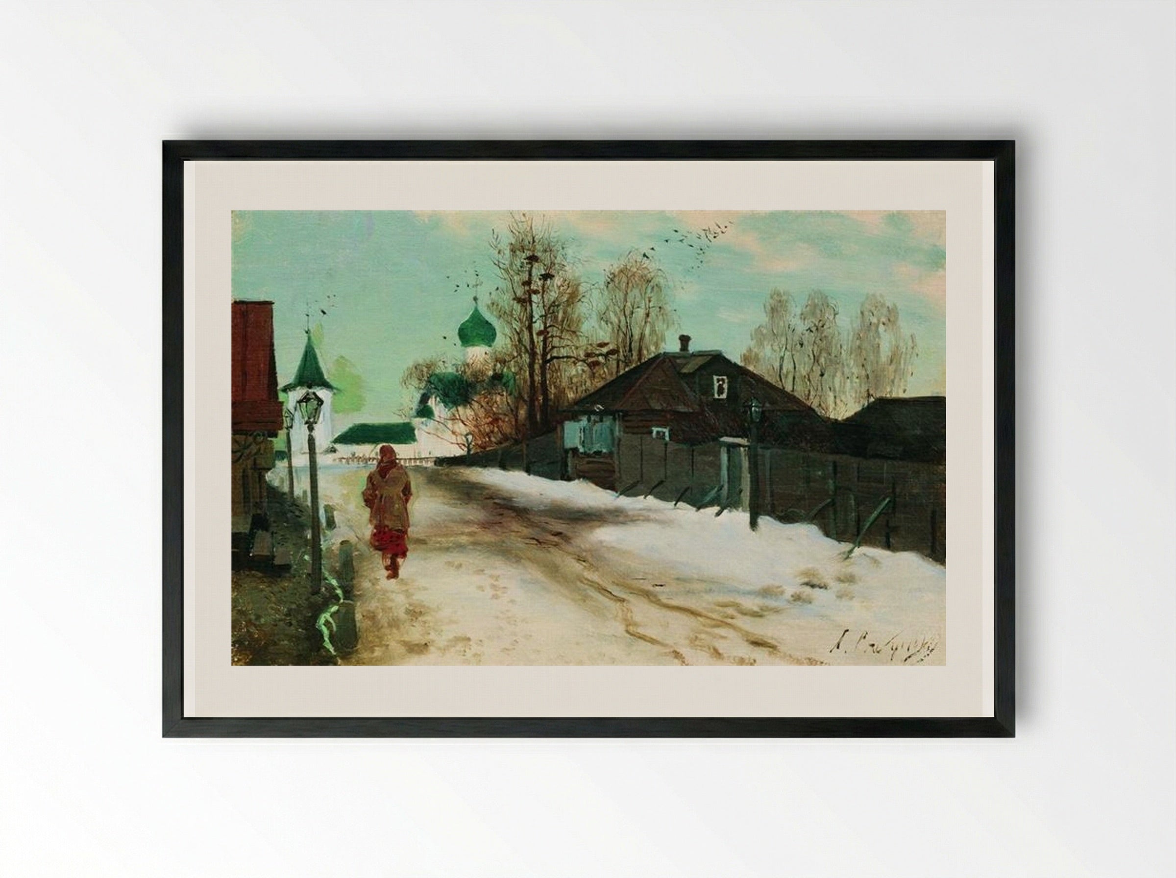 Mikhailovsky Street in Novgorod - Andrei Ryabushkin - Framed Print Black