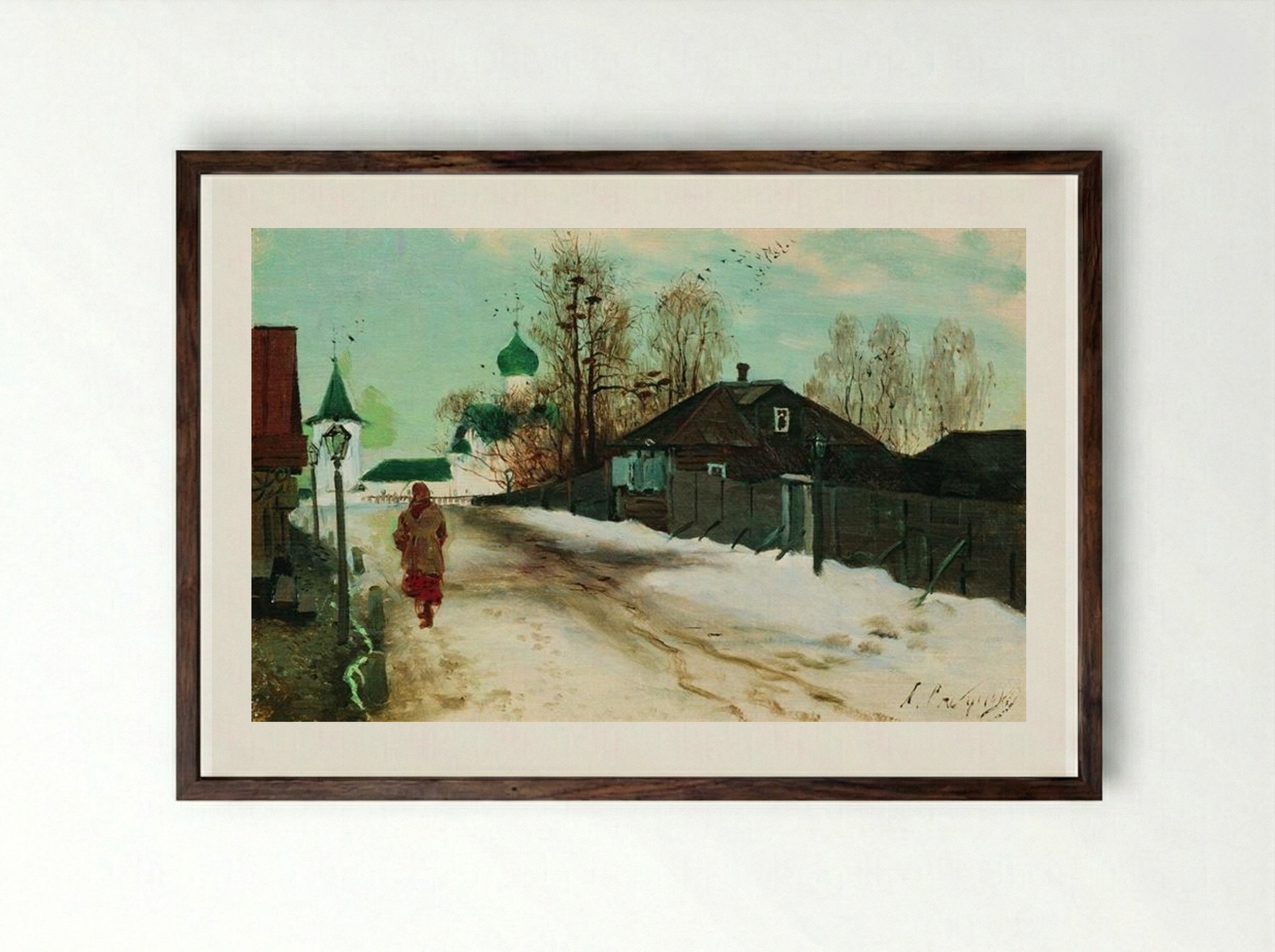 Mikhailovsky Street in Novgorod - Andrei Ryabushkin - Framed Print Dark Wood