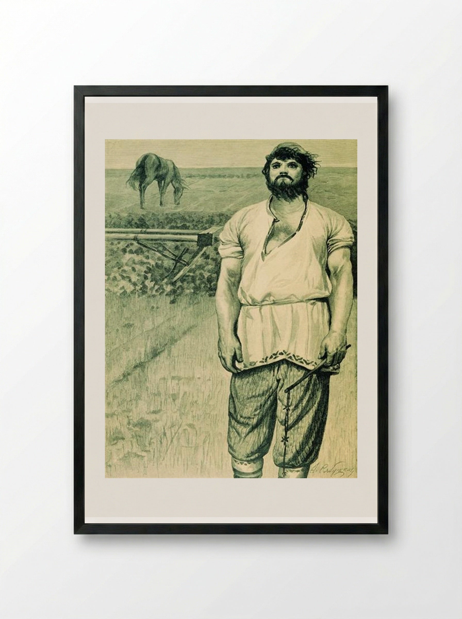 Mikula Selyaninovich - Andrei Ryabushkin - Framed Print Black